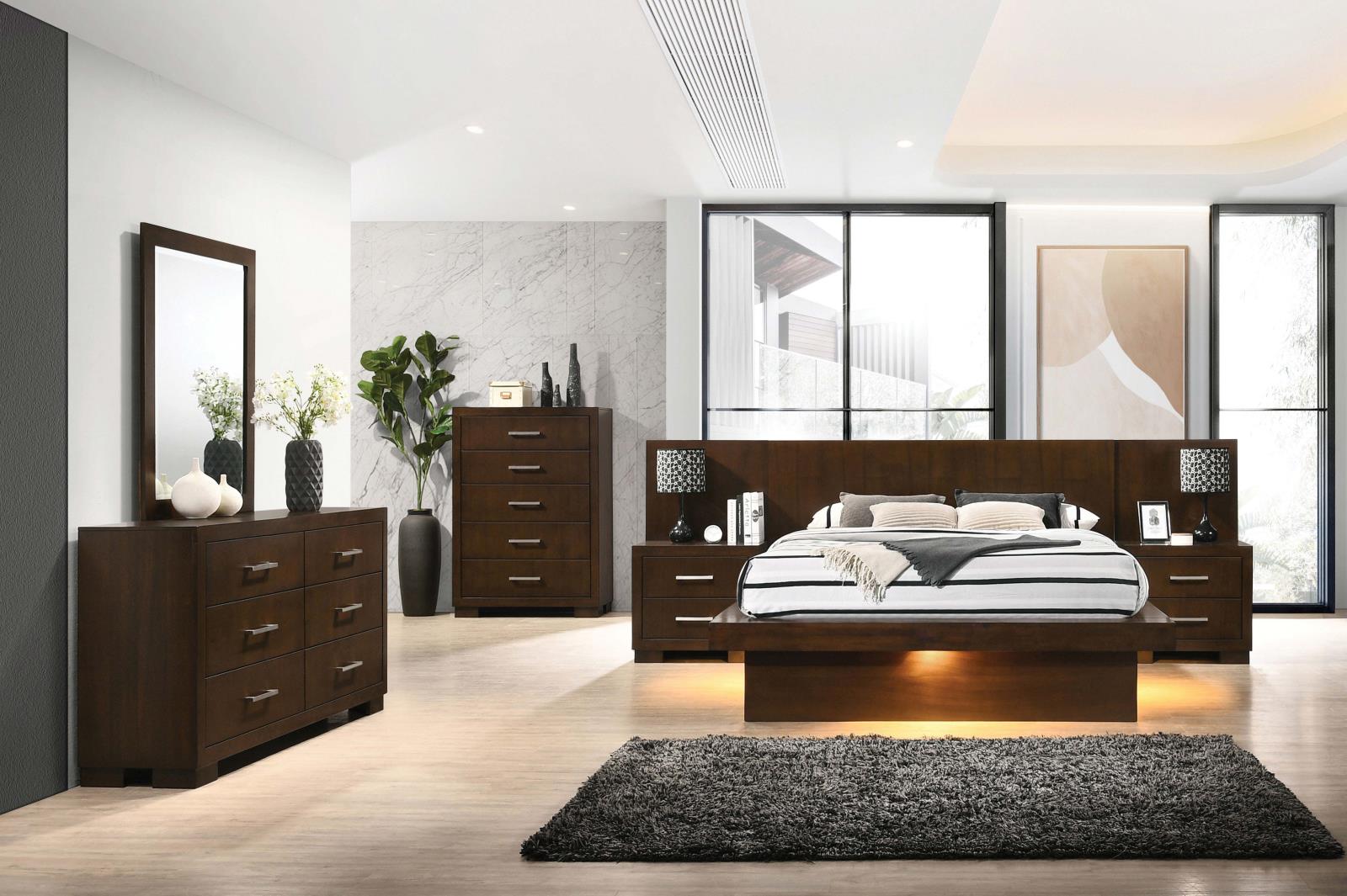 Jessica Eastern King Platform Bed with Rail Seating Cappuccino - 200711KE - Bien Home Furniture & Electronics