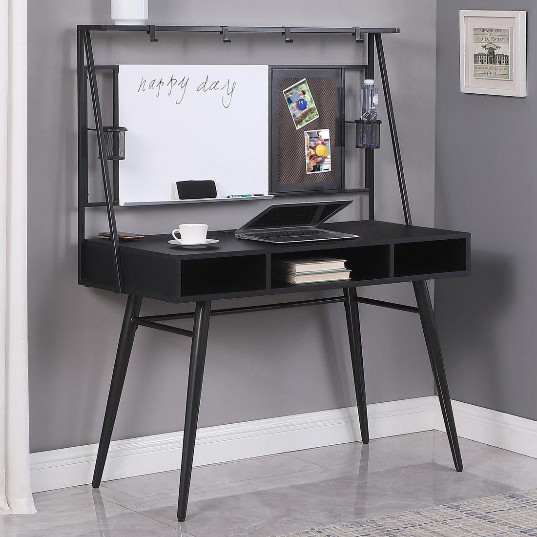 Jessie Black/Gunmetal Writing Desk with USB Ports - 801404 - Bien Home Furniture &amp; Electronics