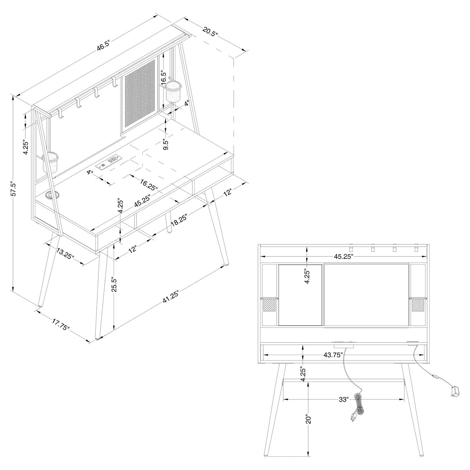 Jessie Black/Gunmetal Writing Desk with USB Ports - 801404 - Bien Home Furniture & Electronics