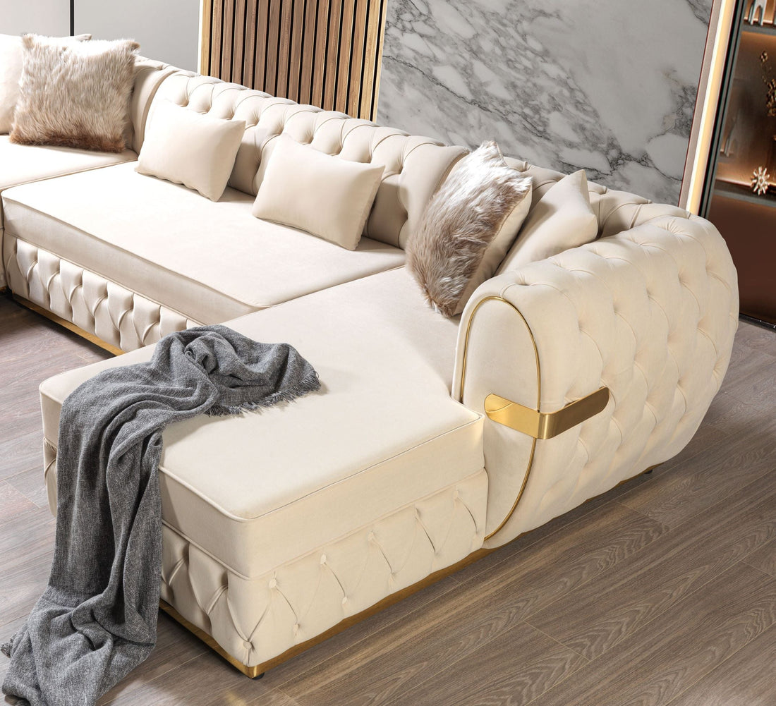Jester Ivory Velvet Double Chaise Sectional - JESTERIVORY-SEC - Bien Home Furniture &amp; Electronics