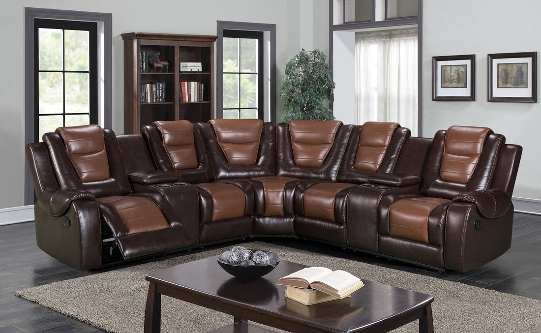 Jordan Brown Leather Reclining Sectional - Jordan2020 - Sectional - Bien Home Furniture &amp; Electronics