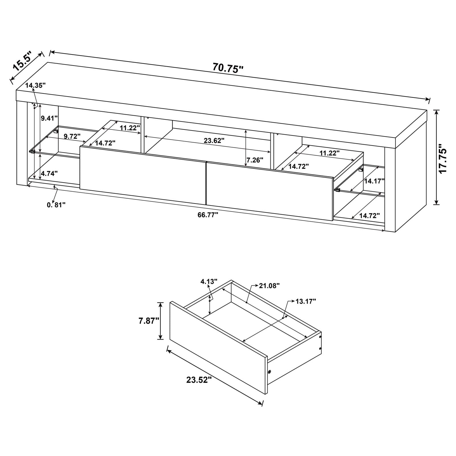 Jude 2-drawer 71" TV Stand With Shelving White High Gloss - 704251 - Bien Home Furniture & Electronics