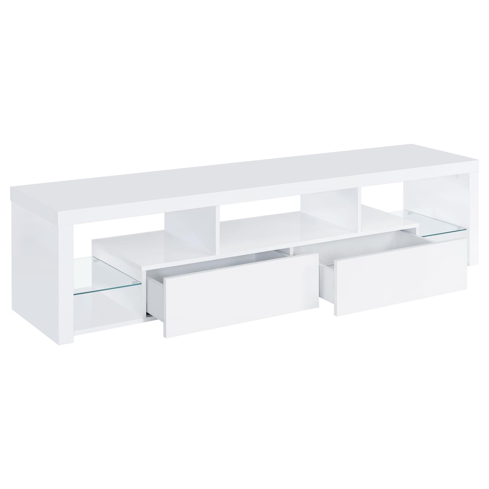 Jude 2-drawer 71" TV Stand With Shelving White High Gloss - 704251 - Bien Home Furniture & Electronics
