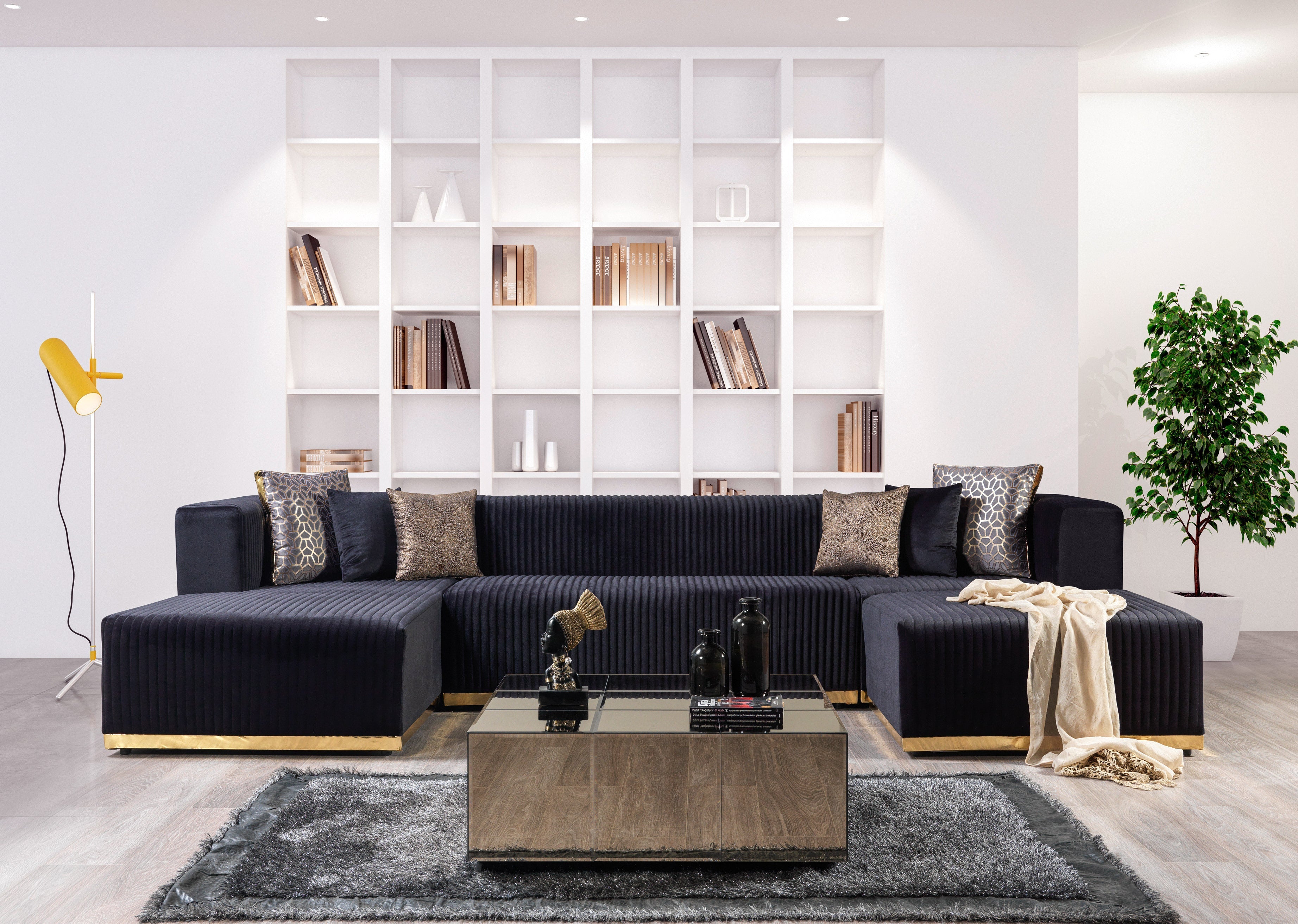 Juliana Black Velvet 4-Piece Sectional - JULIANABLACK-SEC4 - Bien Home Furniture & Electronics