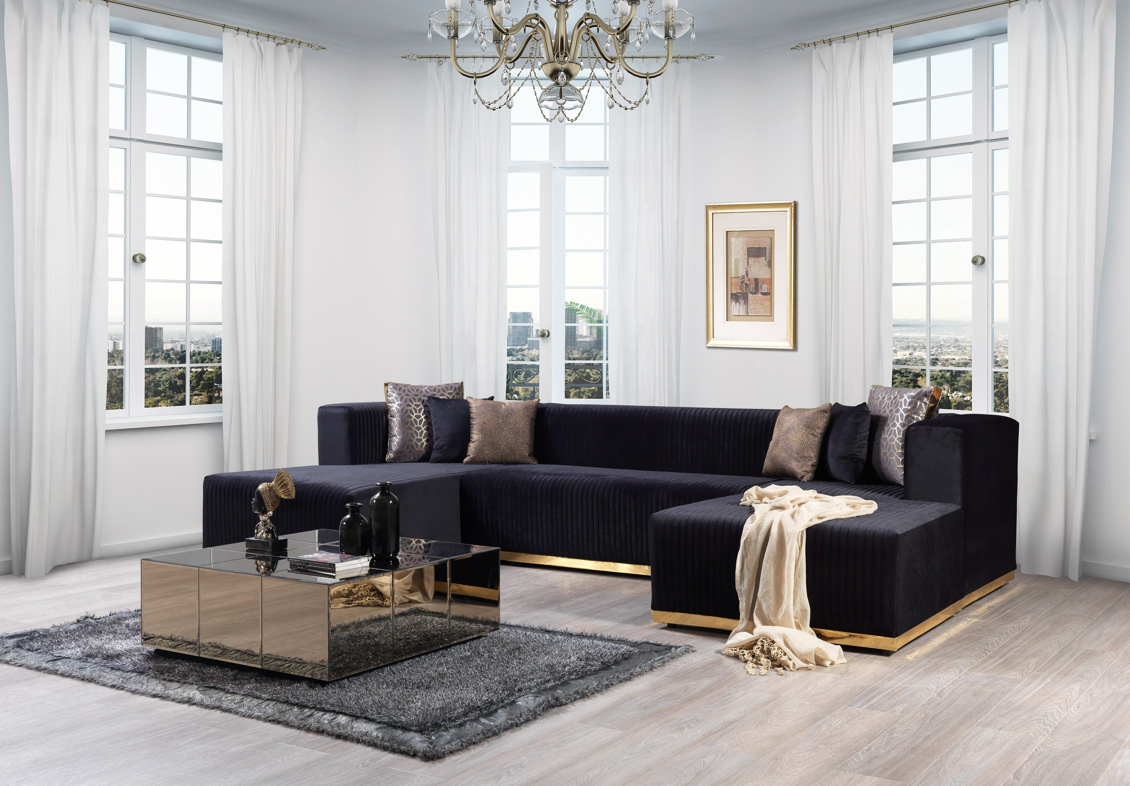 Juliana Black Velvet 4-Piece Sectional - JULIANABLACK-SEC4 - Bien Home Furniture & Electronics
