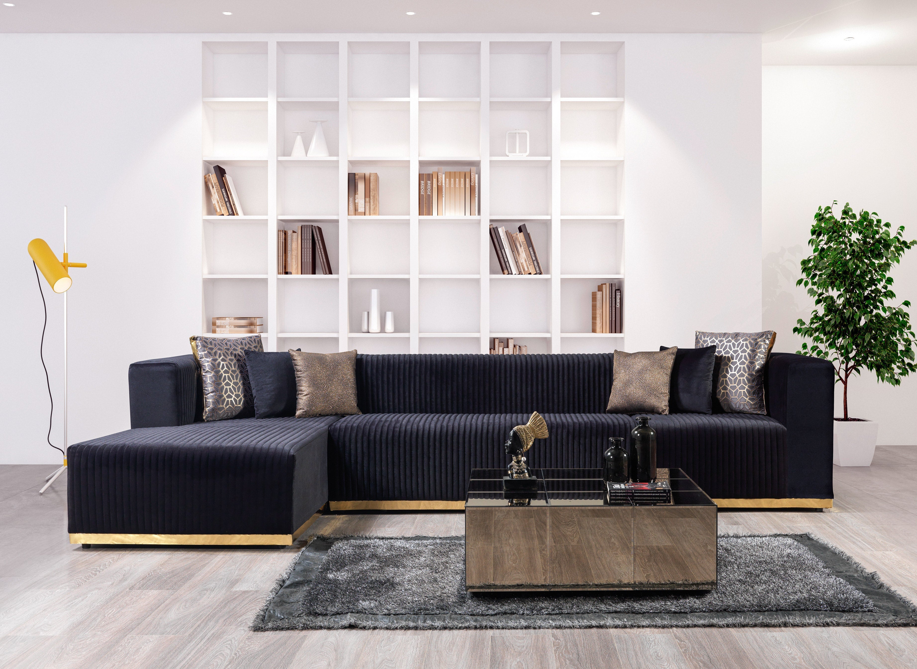 Juliana Black Velvet 4-Piece Sectional - JULIANABLACK-SEC4 - Bien Home Furniture & Electronics