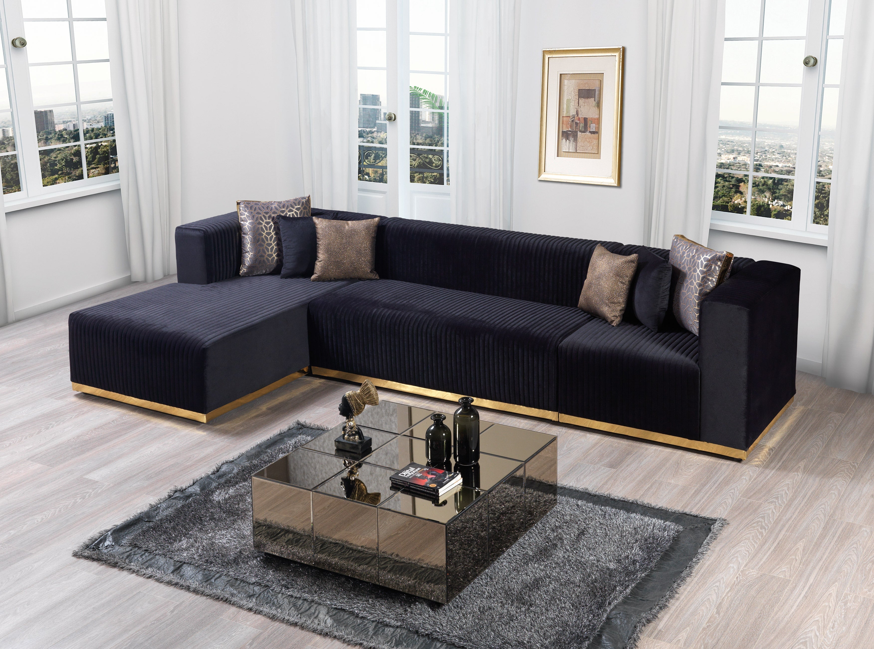 Juliana Black Velvet 4-Piece Sectional - JULIANABLACK-SEC4 - Bien Home Furniture & Electronics