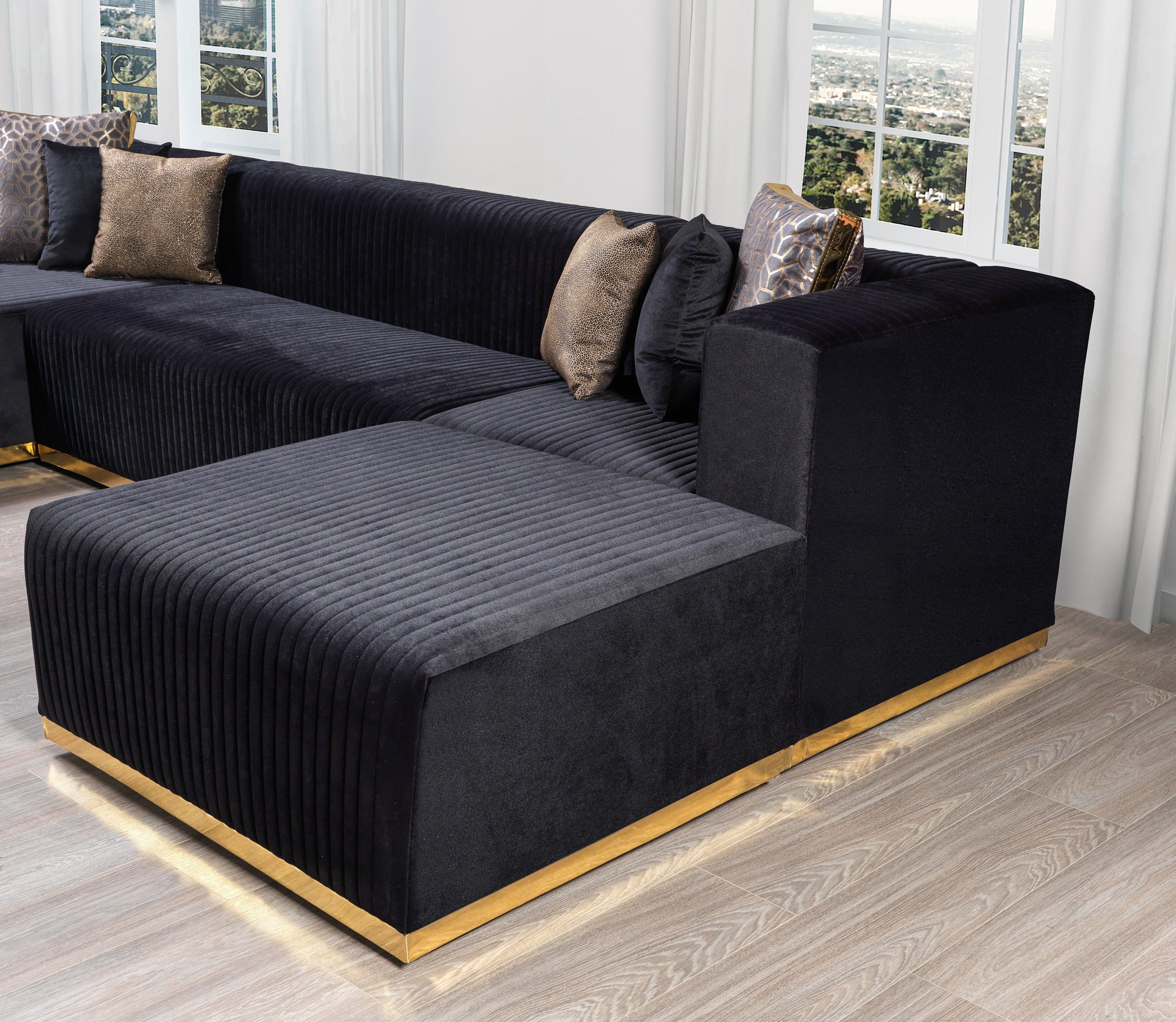 Juliana Black Velvet 4-Piece Sectional - JULIANABLACK-SEC4 - Bien Home Furniture & Electronics