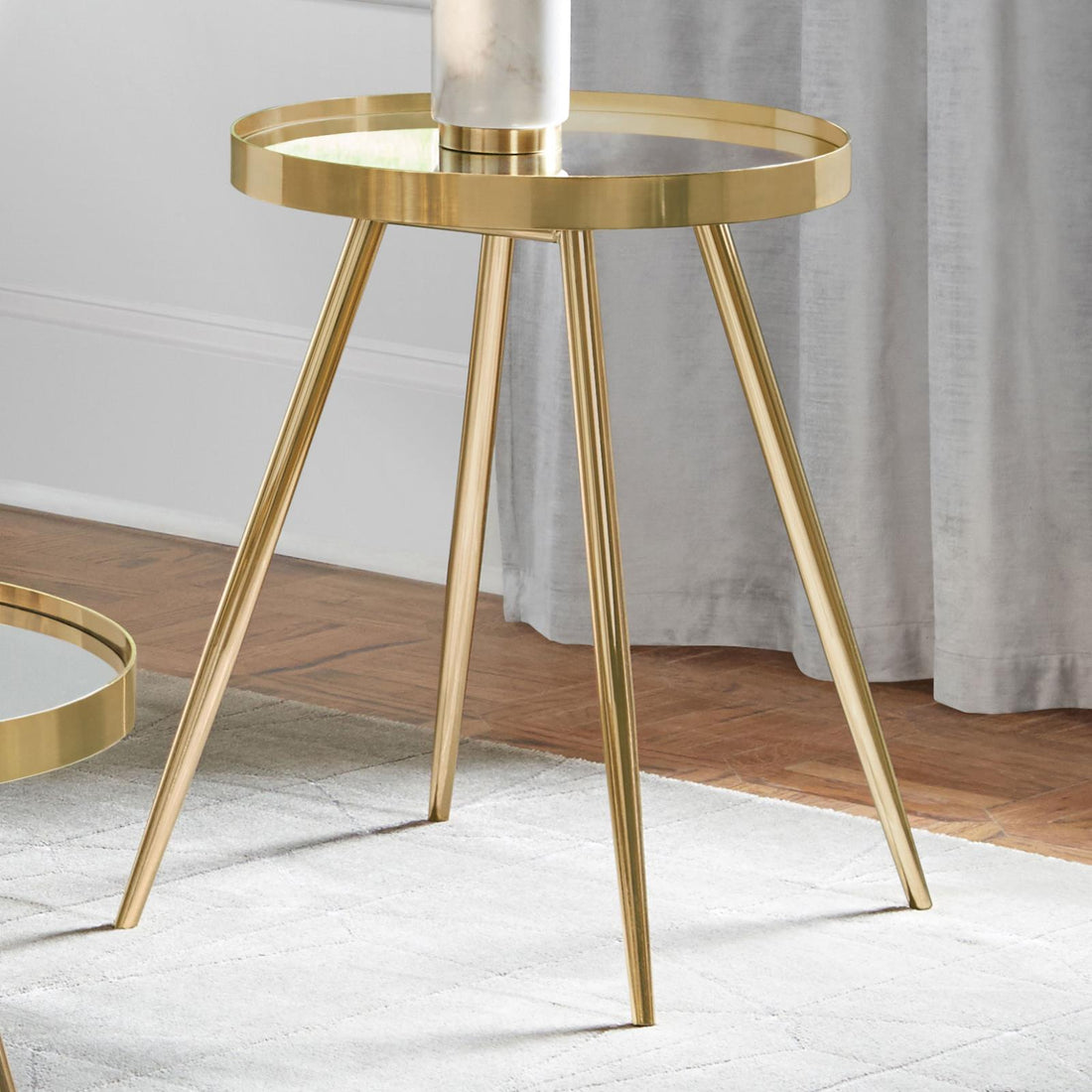 Kaelyn Round Mirror Top End Table Gold - 723917 - Bien Home Furniture &amp; Electronics