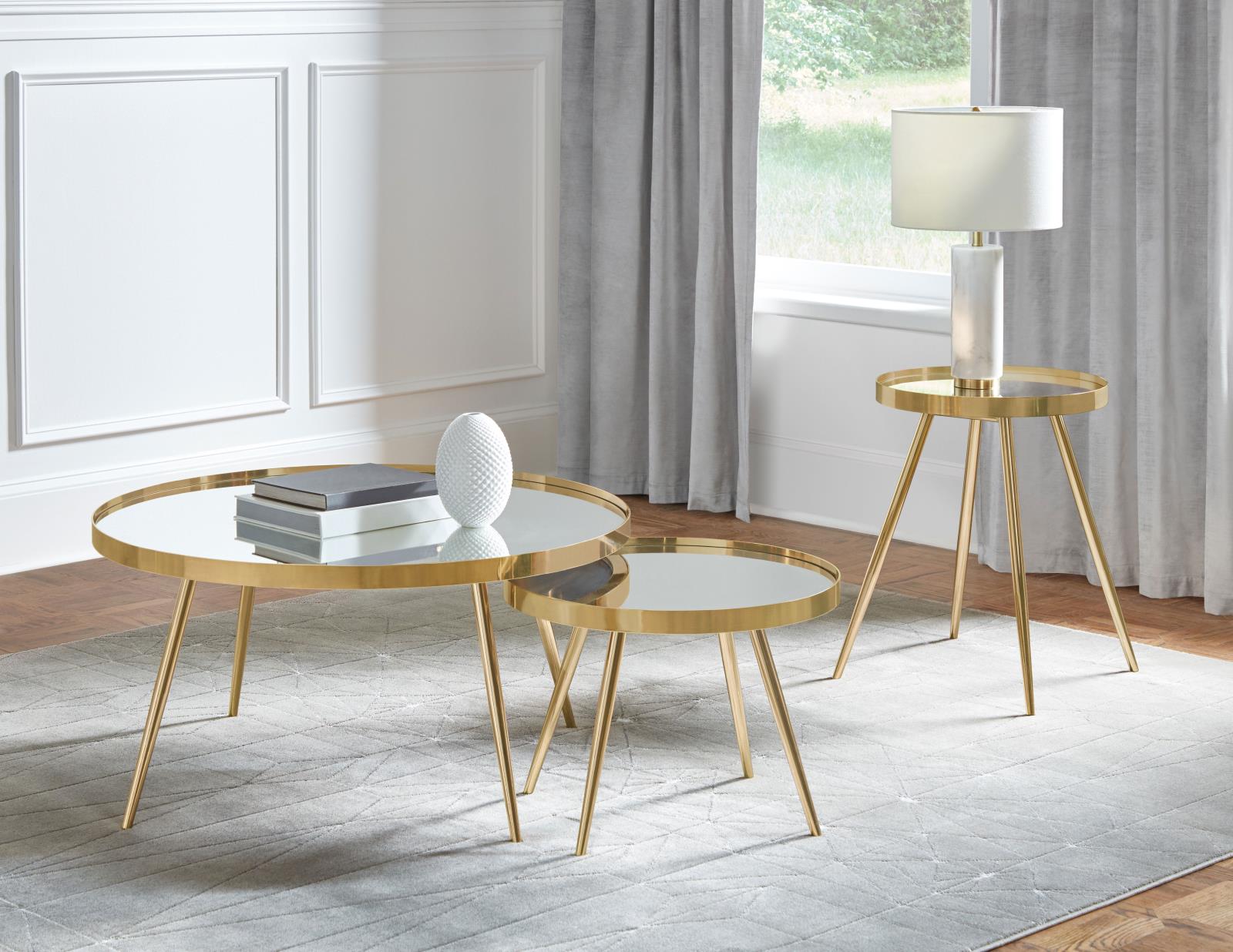 Kaelyn Round Mirror Top End Table Gold - 723917 - Bien Home Furniture & Electronics