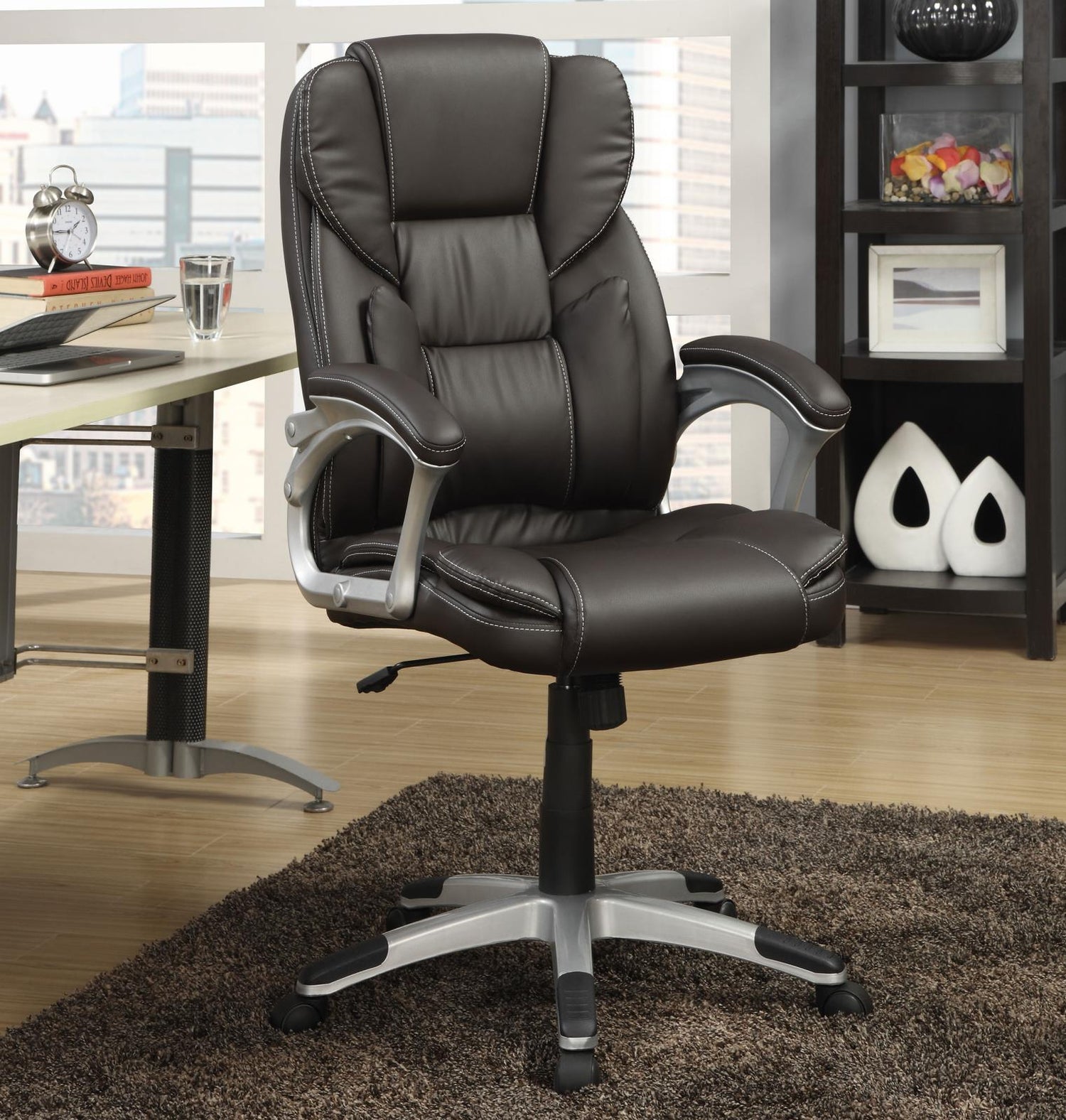 Kaffir Dark Brown/Silver Adjustable Height Office Chair - 800045 - Bien Home Furniture &amp; Electronics