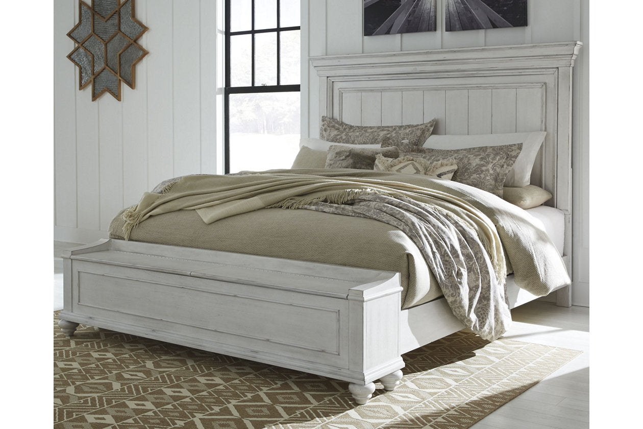 Kanwyn Whitewash King Panel Bed with Storage Bench - SET | B777-56S | B777-58 | B777-97 - Bien Home Furniture &amp; Electronics