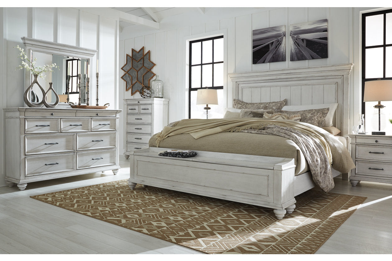 Kanwyn Whitewash King Panel Bed with Storage Bench - SET | B777-56S | B777-58 | B777-97 - Bien Home Furniture &amp; Electronics