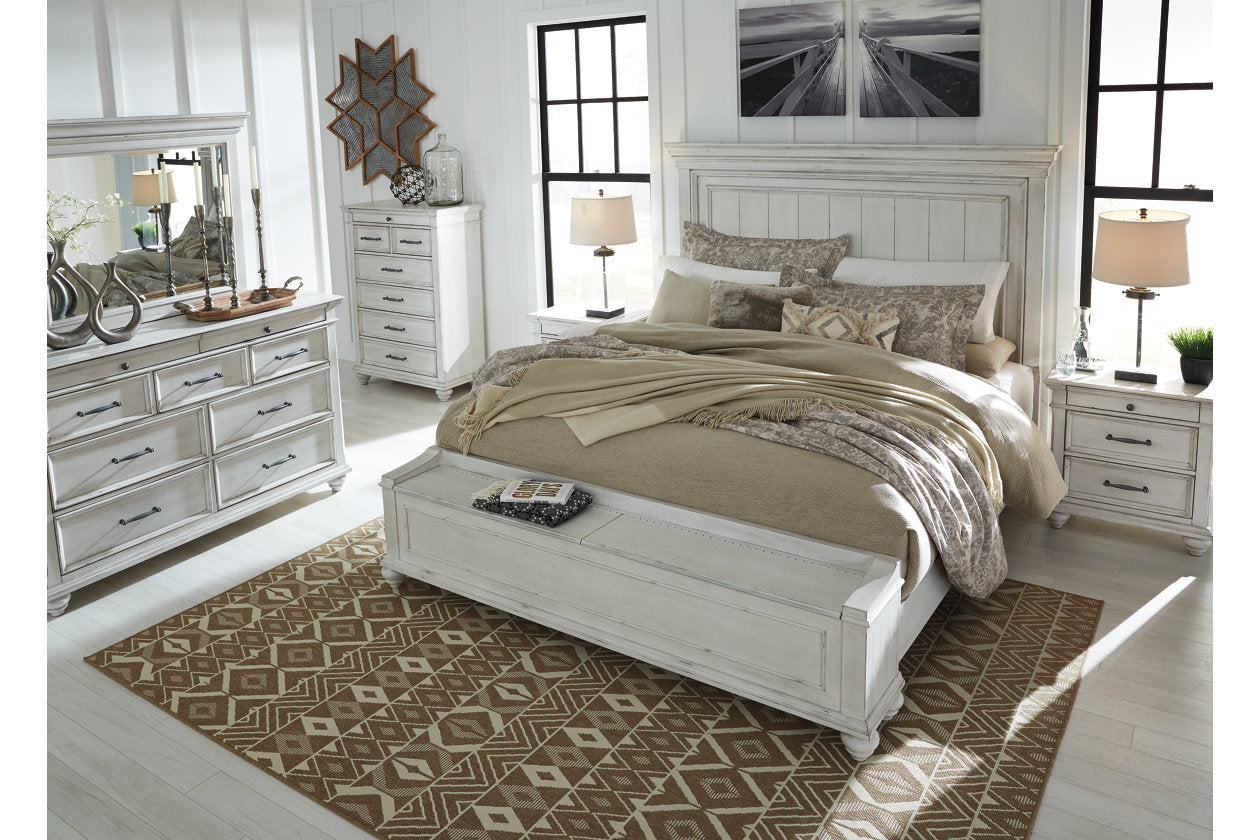 Kanwyn Whitewash King Panel Bed with Storage Bench - SET | B777-56S | B777-58 | B777-97 - Bien Home Furniture &amp; Electronics