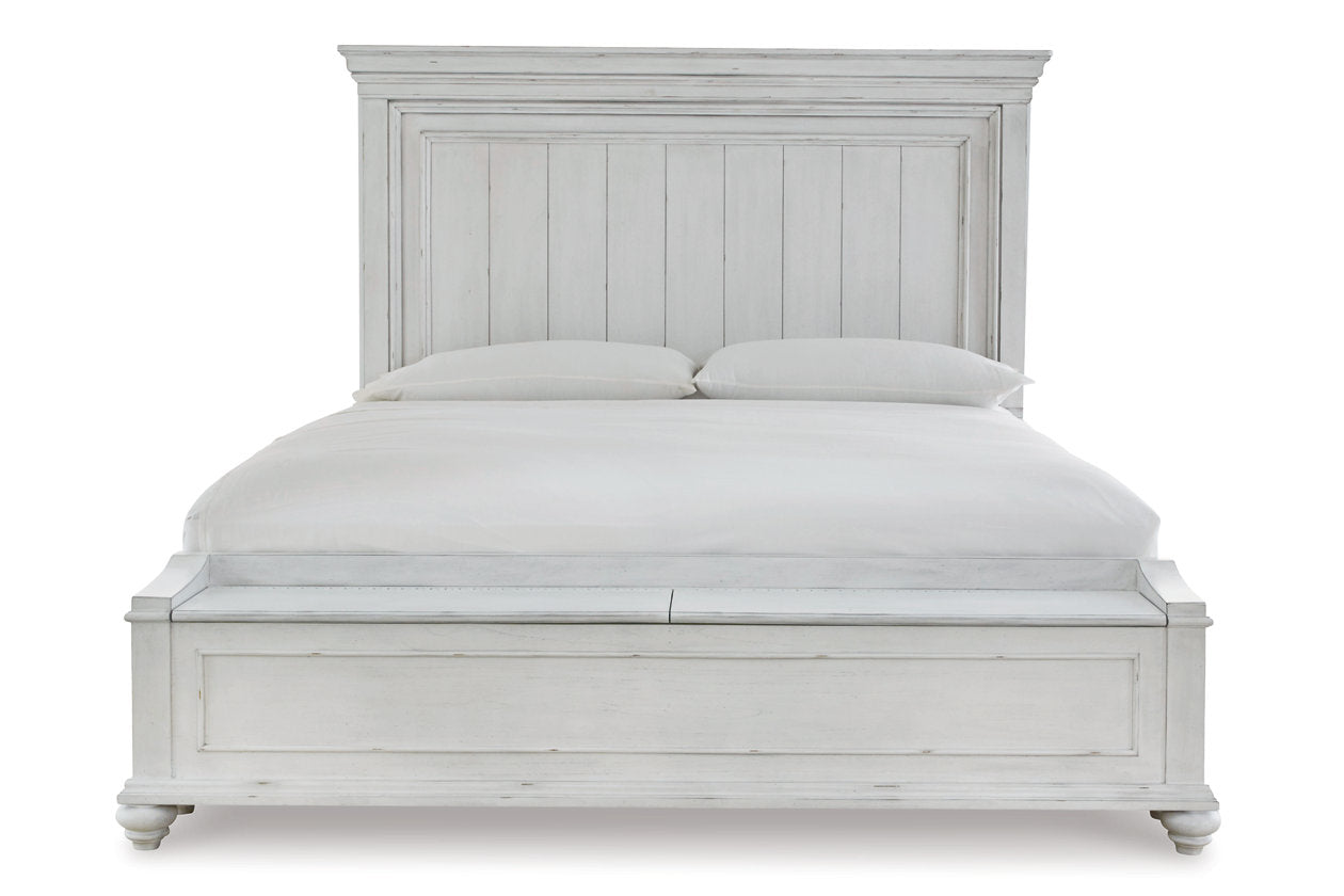 Kanwyn Whitewash King Panel Bed with Storage Bench - SET | B777-56S | B777-58 | B777-97 - Bien Home Furniture &amp; Electronics