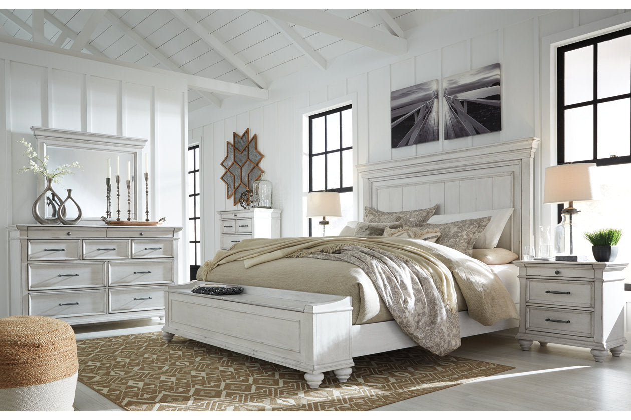 Kanwyn Whitewash King Panel Bed with Storage Bench - SET | B777-56S | B777-58 | B777-97 - Bien Home Furniture & Electronics