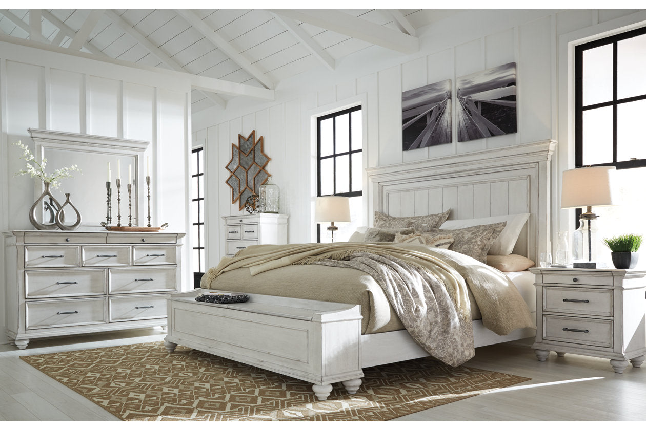 Kanwyn Whitewash King Panel Bed with Storage Bench - SET | B777-56S | B777-58 | B777-97 - Bien Home Furniture &amp; Electronics