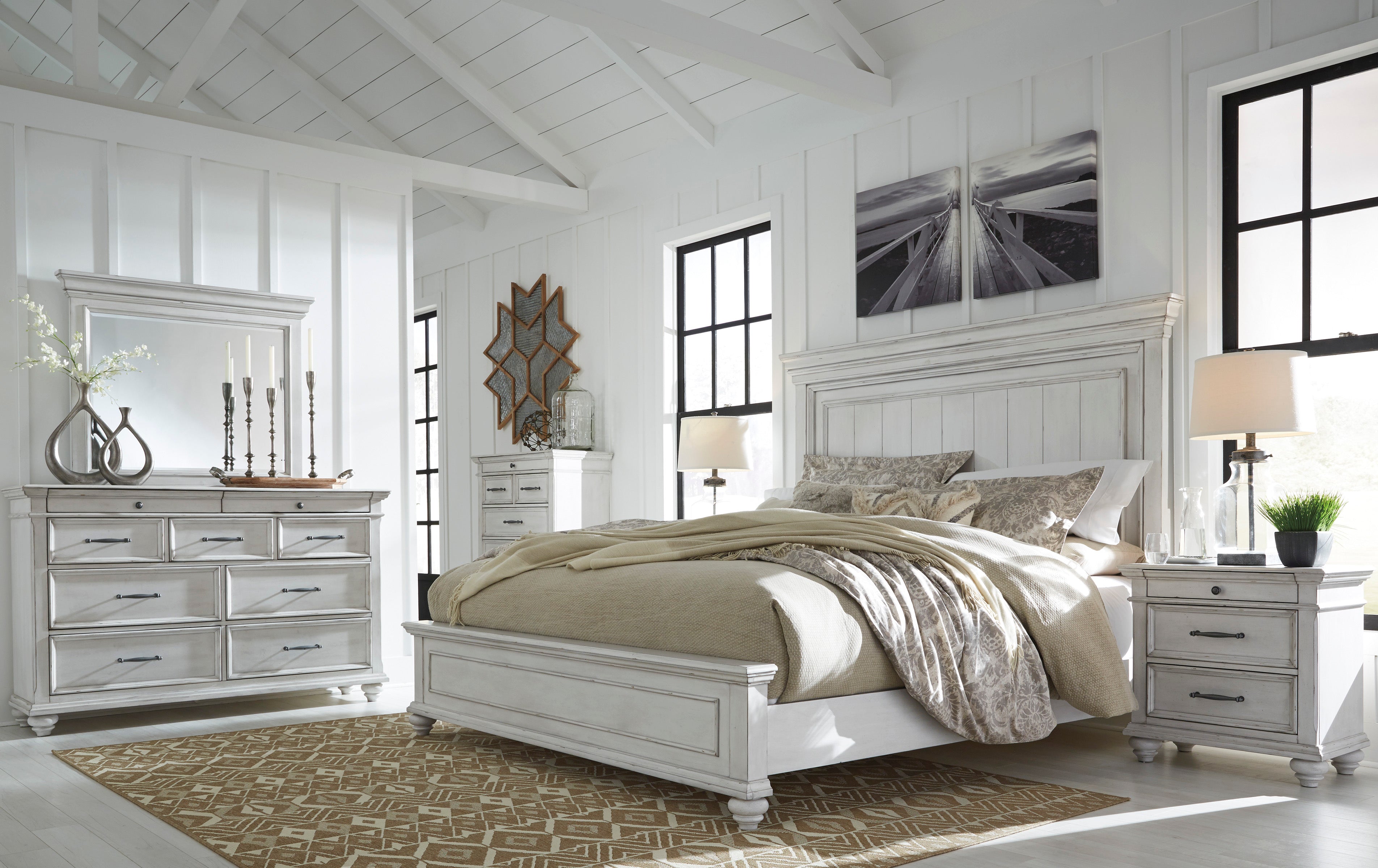 Kanwyn Whitewash Panel Bedroom Set - SET | B777-56 | B777-58 | B777-97 | B777-31 | B777-36 - Bien Home Furniture &amp; Electronics