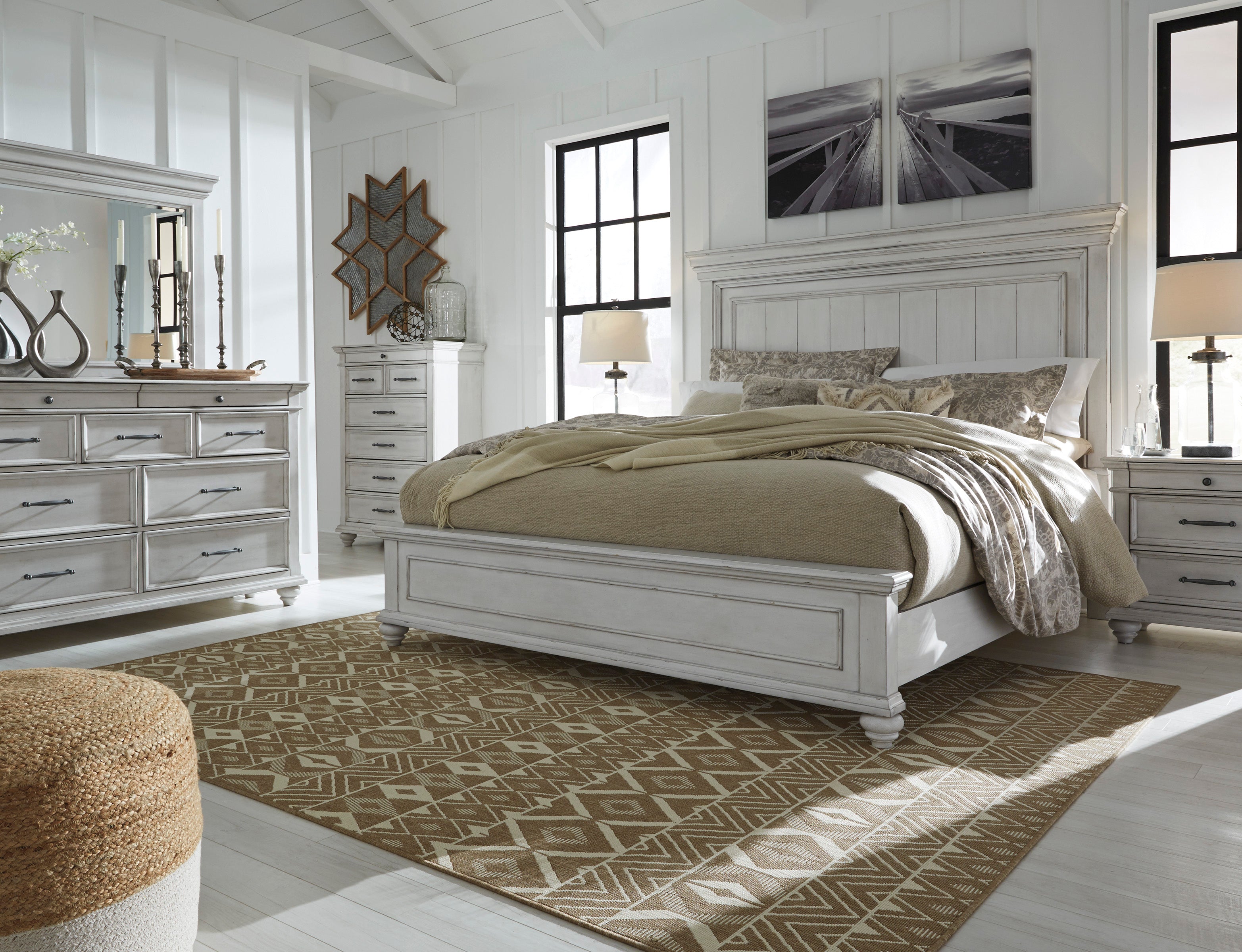 Kanwyn Whitewash Panel Bedroom Set - SET | B777-56 | B777-58 | B777-97 | B777-31 | B777-36 - Bien Home Furniture &amp; Electronics