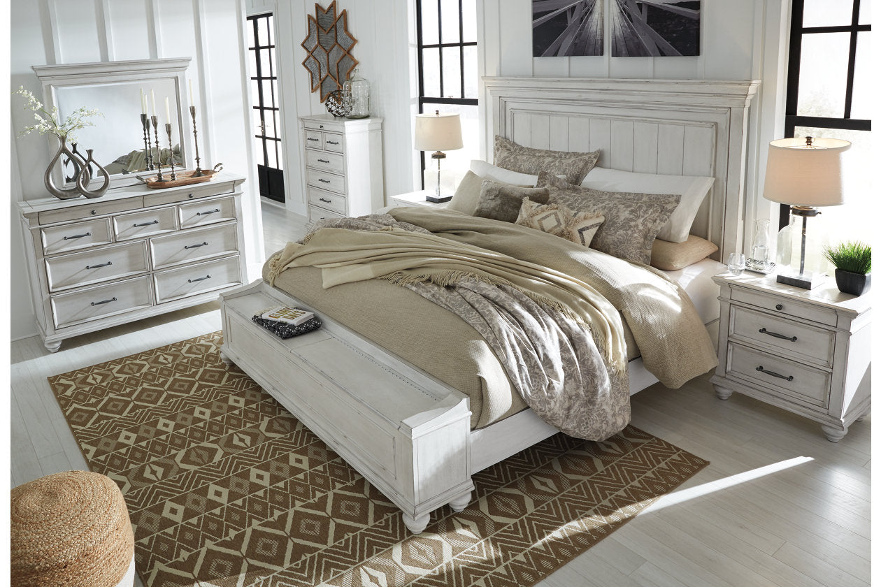 Kanwyn Whitewash Queen Panel Bed with Storage Bench - SET | B777-54S | B777-57 | B777-96 - Bien Home Furniture & Electronics