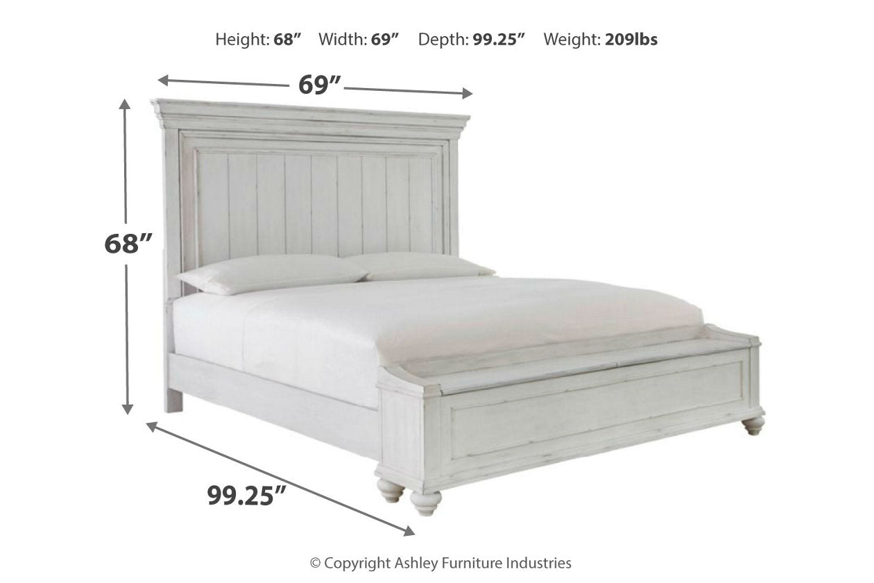 Kanwyn Whitewash Queen Panel Bed with Storage Bench - SET | B777-54S | B777-57 | B777-96 - Bien Home Furniture &amp; Electronics