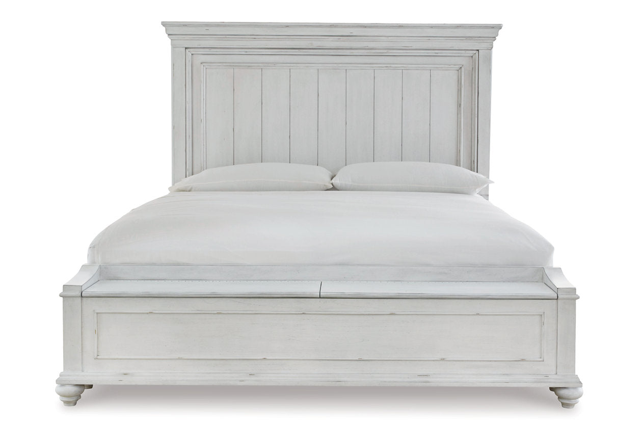 Kanwyn Whitewash Queen Panel Bed with Storage Bench - SET | B777-54S | B777-57 | B777-96 - Bien Home Furniture &amp; Electronics