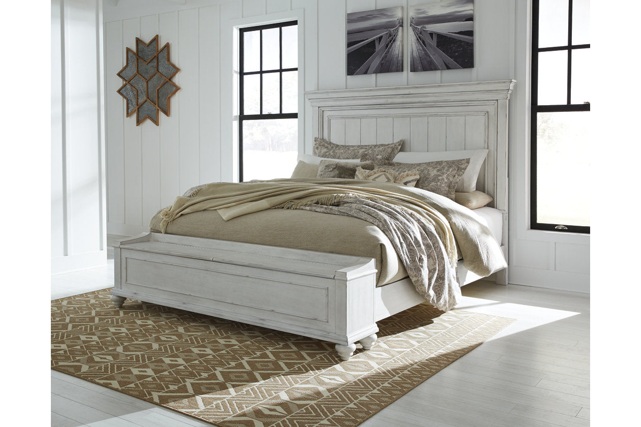 Kanwyn Whitewash Queen Panel Bed with Storage Bench - SET | B777-54S | B777-57 | B777-96 - Bien Home Furniture & Electronics