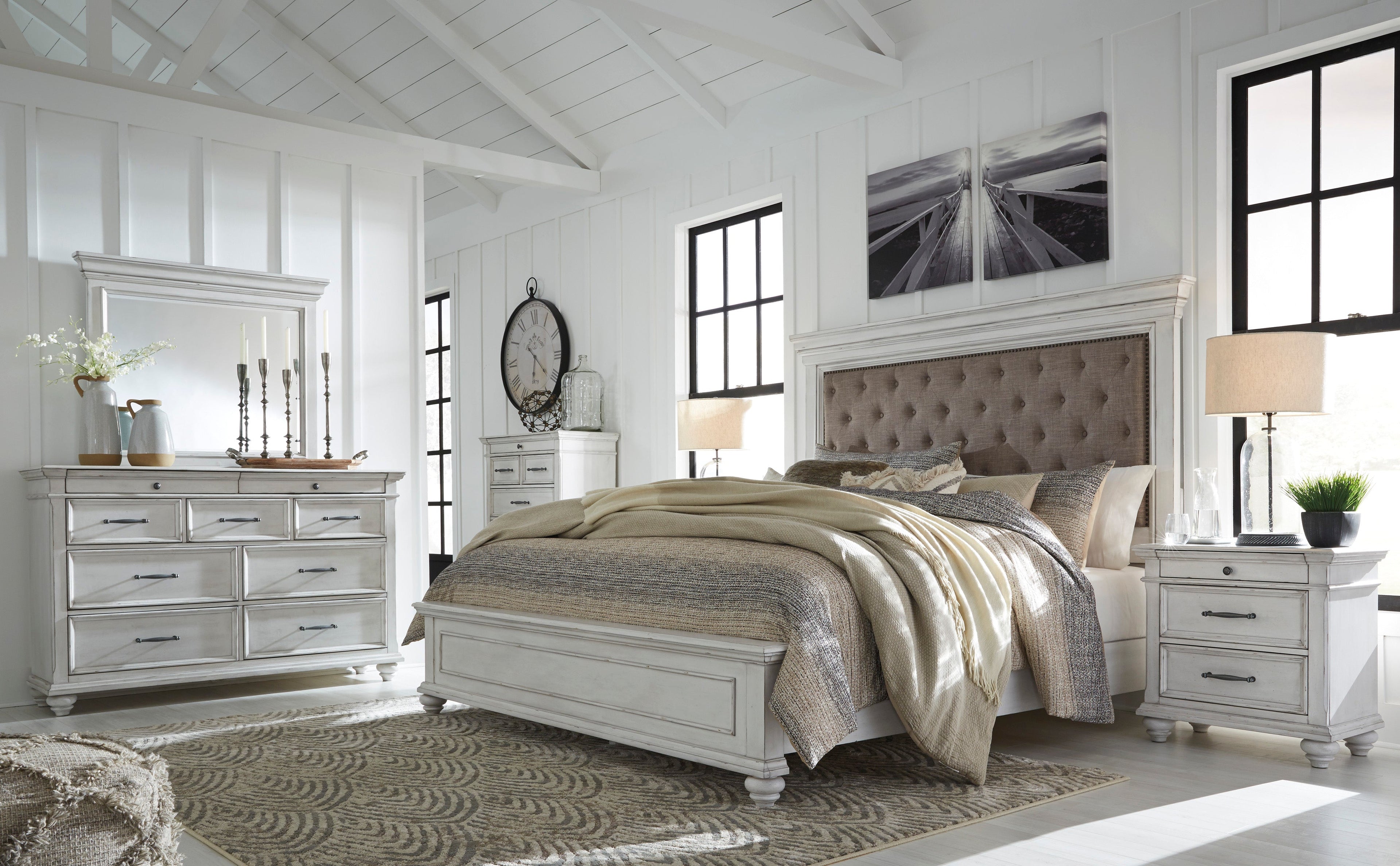 Kanwyn Whitewash Upholstered Panel Bedroom Set - SET | B777-54 | B777-157 | B777-96 | B777-46 | B777-93 - Bien Home Furniture & Electronics
