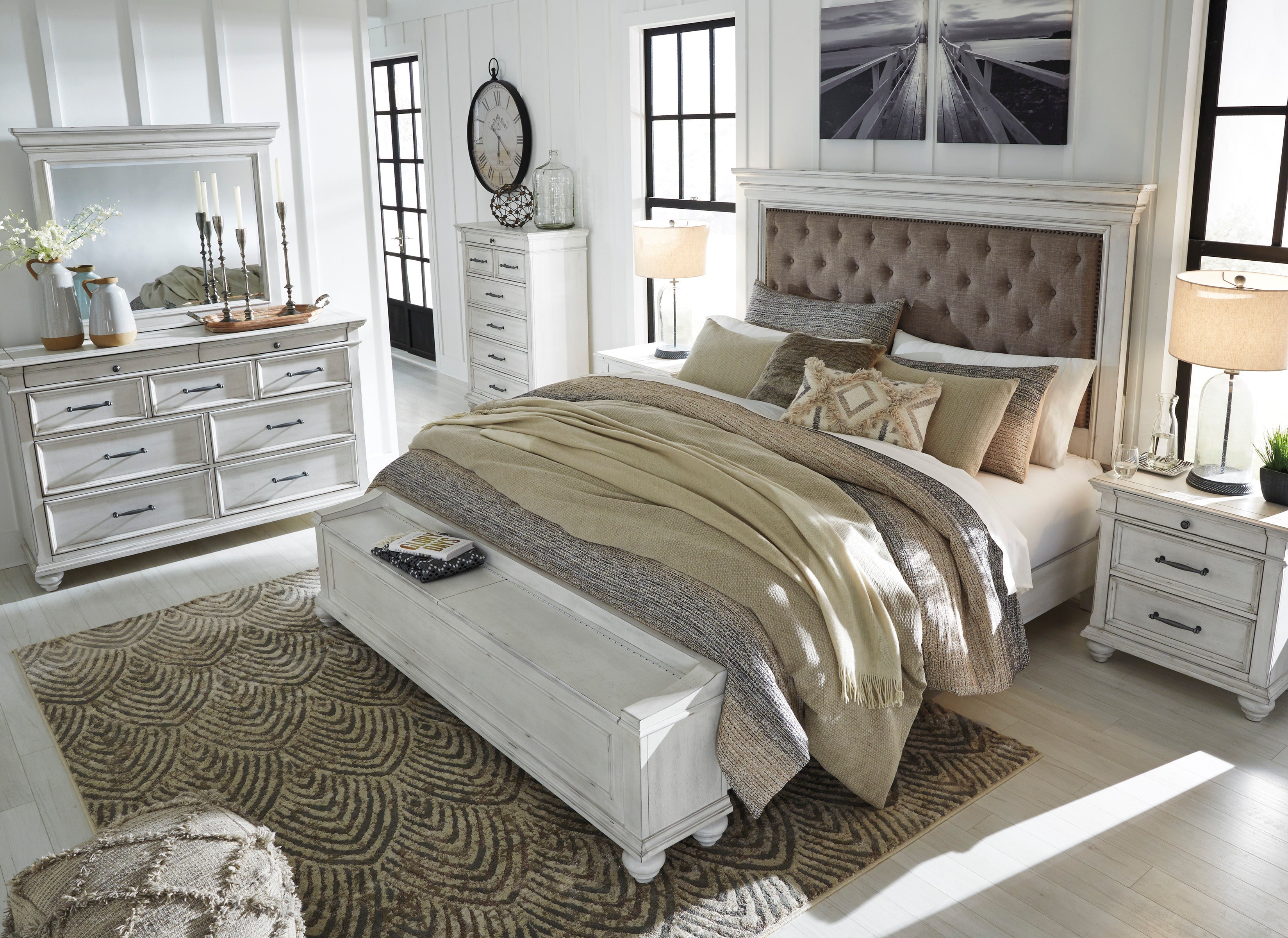 Kanwyn Whitewash Upholstered Storage Bedroom Set - SET | B777-54S | B777-157 | B777-96 | B777-46 | B777-93 - Bien Home Furniture & Electronics