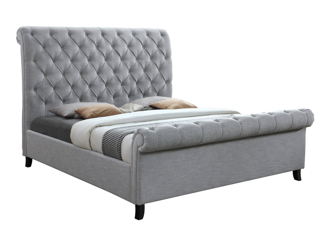 Kate Gray Queen Upholstered Sleigh Platform Bed - SET | 5103-Q-HB | 5103-Q-FB | 5103-KQ-RAIL - Bien Home Furniture &amp; Electronics
