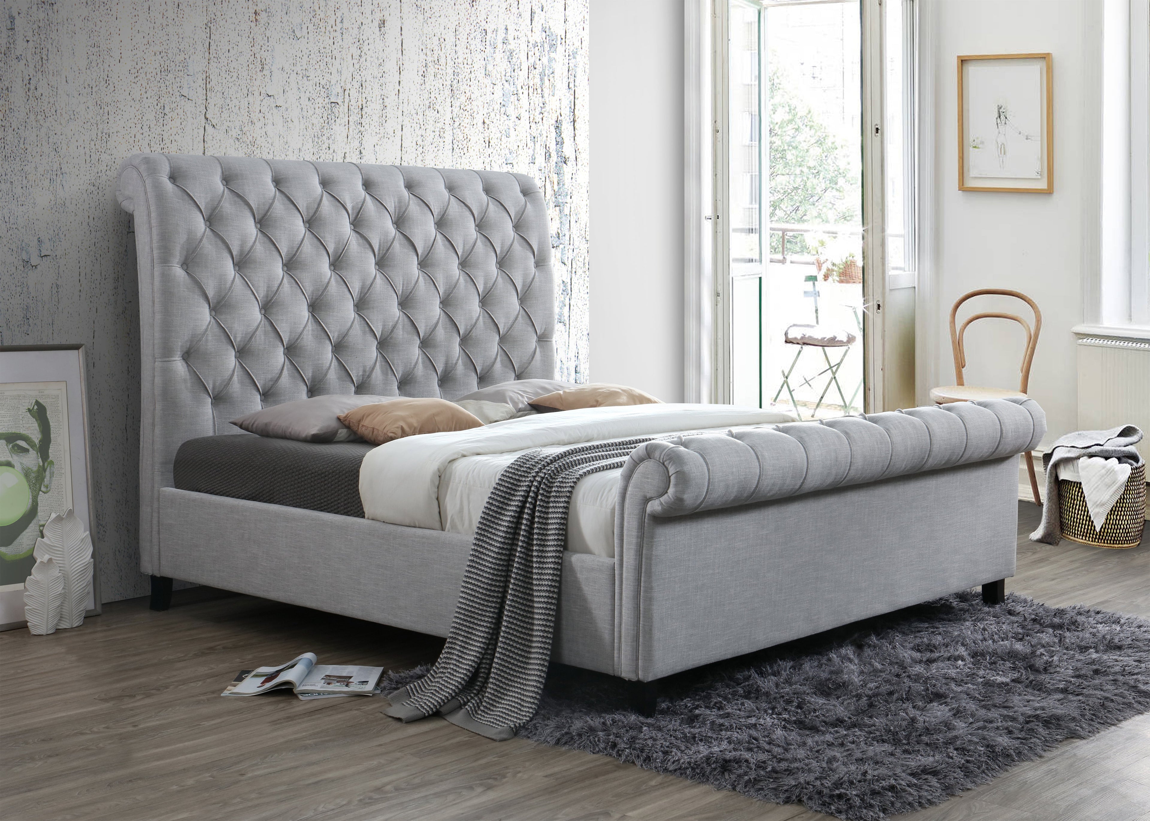 Kate Gray Queen Upholstered Sleigh Platform Bed - SET | 5103-Q-HB | 5103-Q-FB | 5103-KQ-RAIL - Bien Home Furniture & Electronics