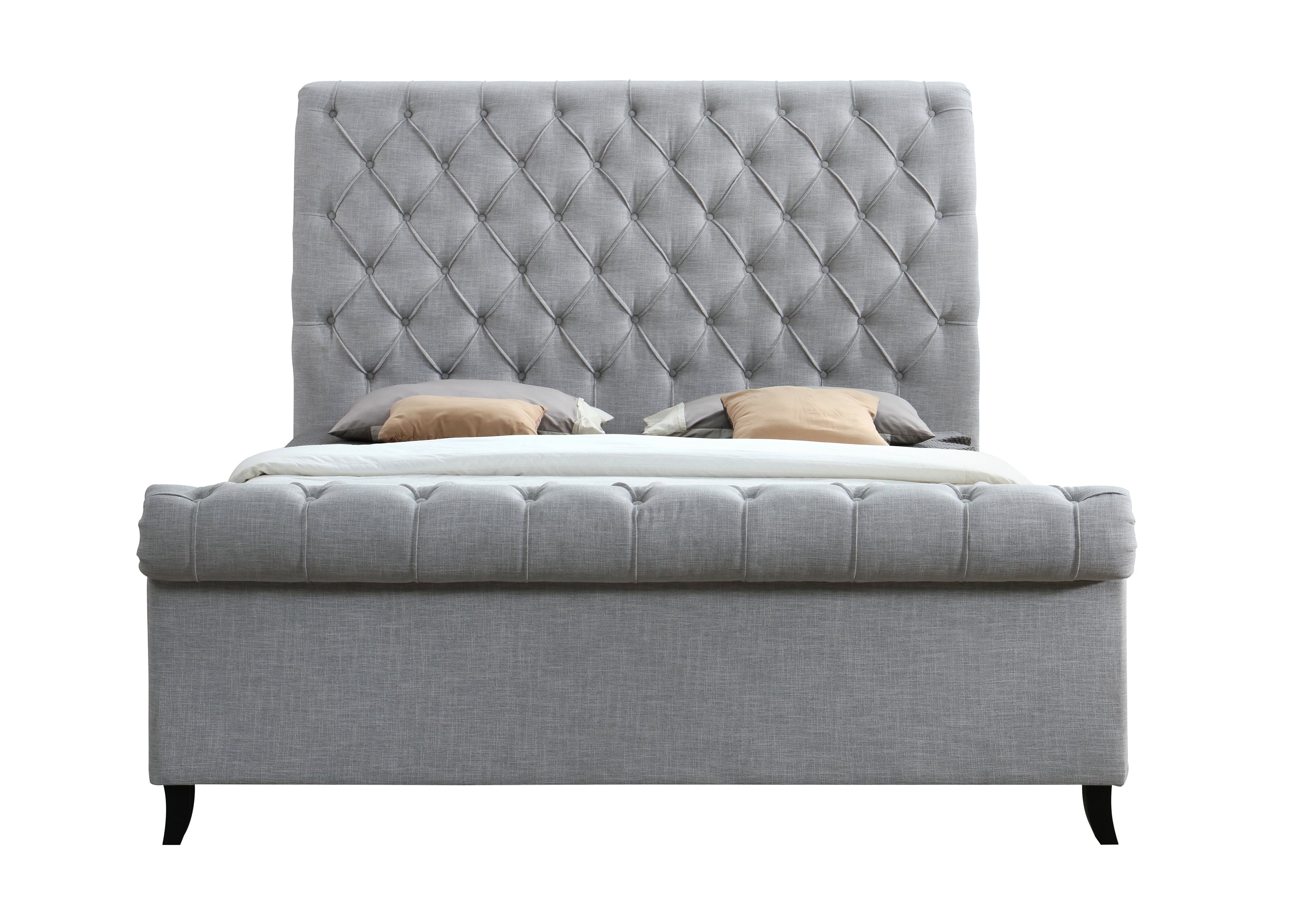 Kate Gray Queen Upholstered Sleigh Platform Bed - SET | 5103-Q-HB | 5103-Q-FB | 5103-KQ-RAIL - Bien Home Furniture & Electronics