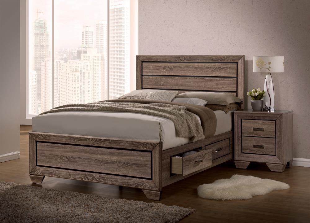 Kauffman Eastern King Storage Bed Washed Taupe - 204190KE - Bien Home Furniture &amp; Electronics
