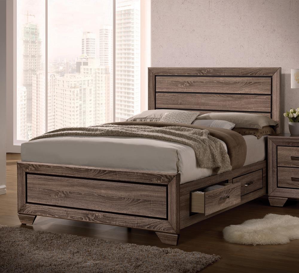 Kauffman Queen Storage Bed Washed Taupe - 204190Q - Bien Home Furniture &amp; Electronics
