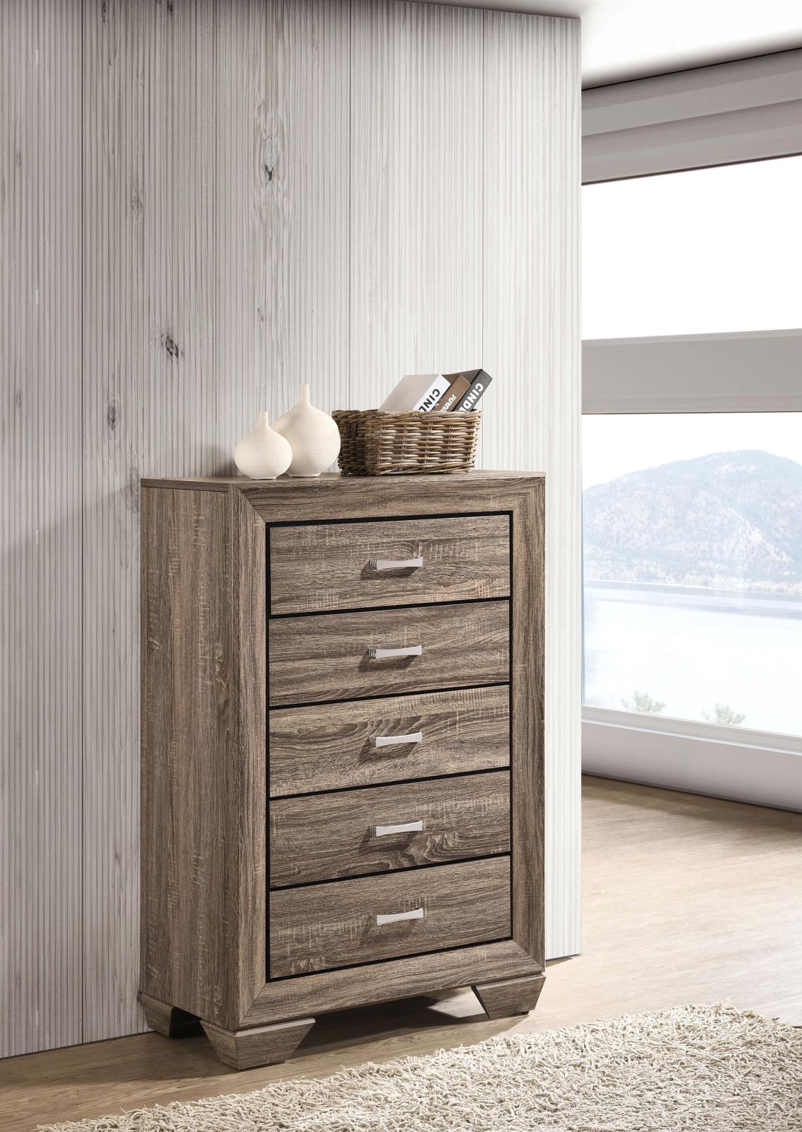 Kauffman Washed Taupe 5-Drawer Chest - 204195 - Bien Home Furniture & Electronics