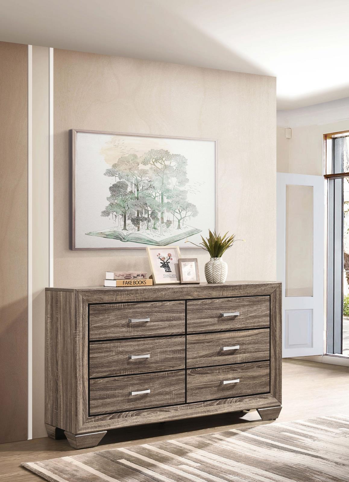 Kauffman Washed Taupe 6-Drawer Dresser - 204193 - Bien Home Furniture & Electronics