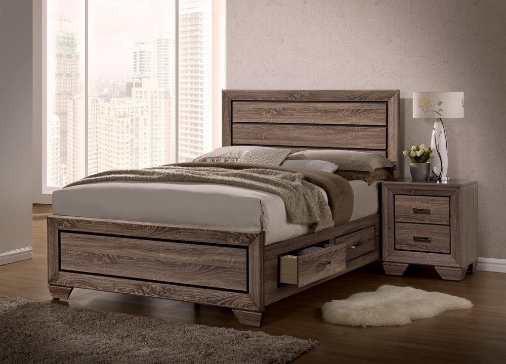 Kauffman Washed Taupe Storage Platform Bedroom Set - SET | 204190Q | 204192 | 204195 - Bien Home Furniture &amp; Electronics