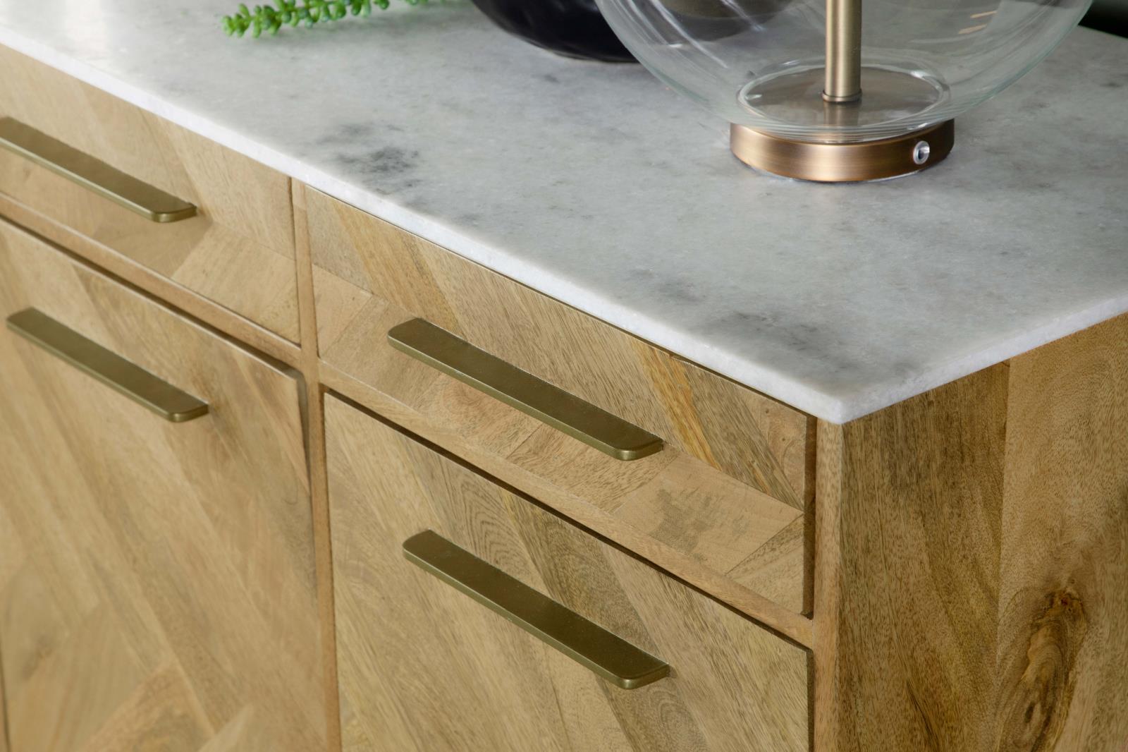 Keaton Natural/Antique Gold 3-Door Accent Cabinet with Marble Top - 951138 - Bien Home Furniture & Electronics