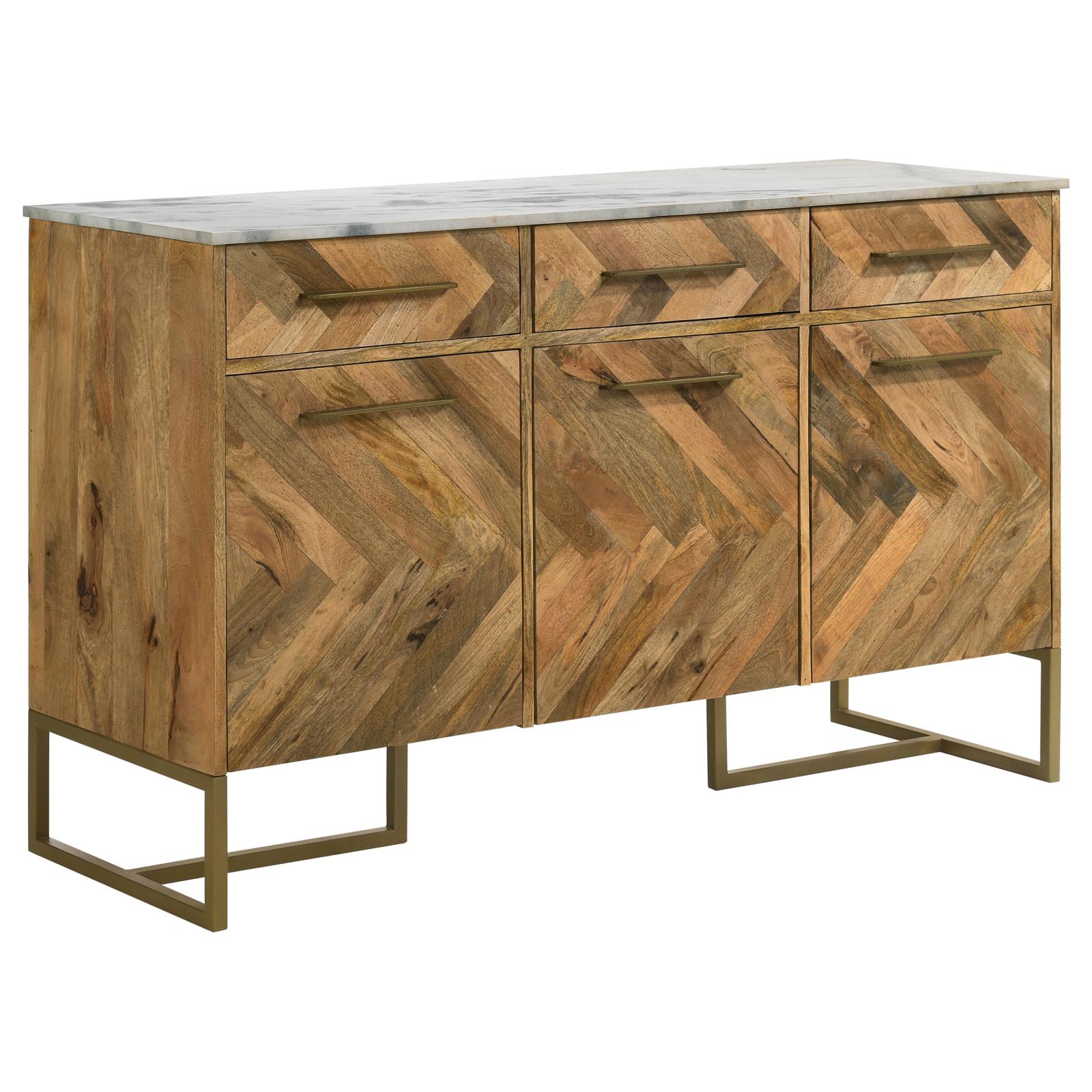 Keaton Natural/Antique Gold 3-Door Accent Cabinet with Marble Top - 951138 - Bien Home Furniture & Electronics
