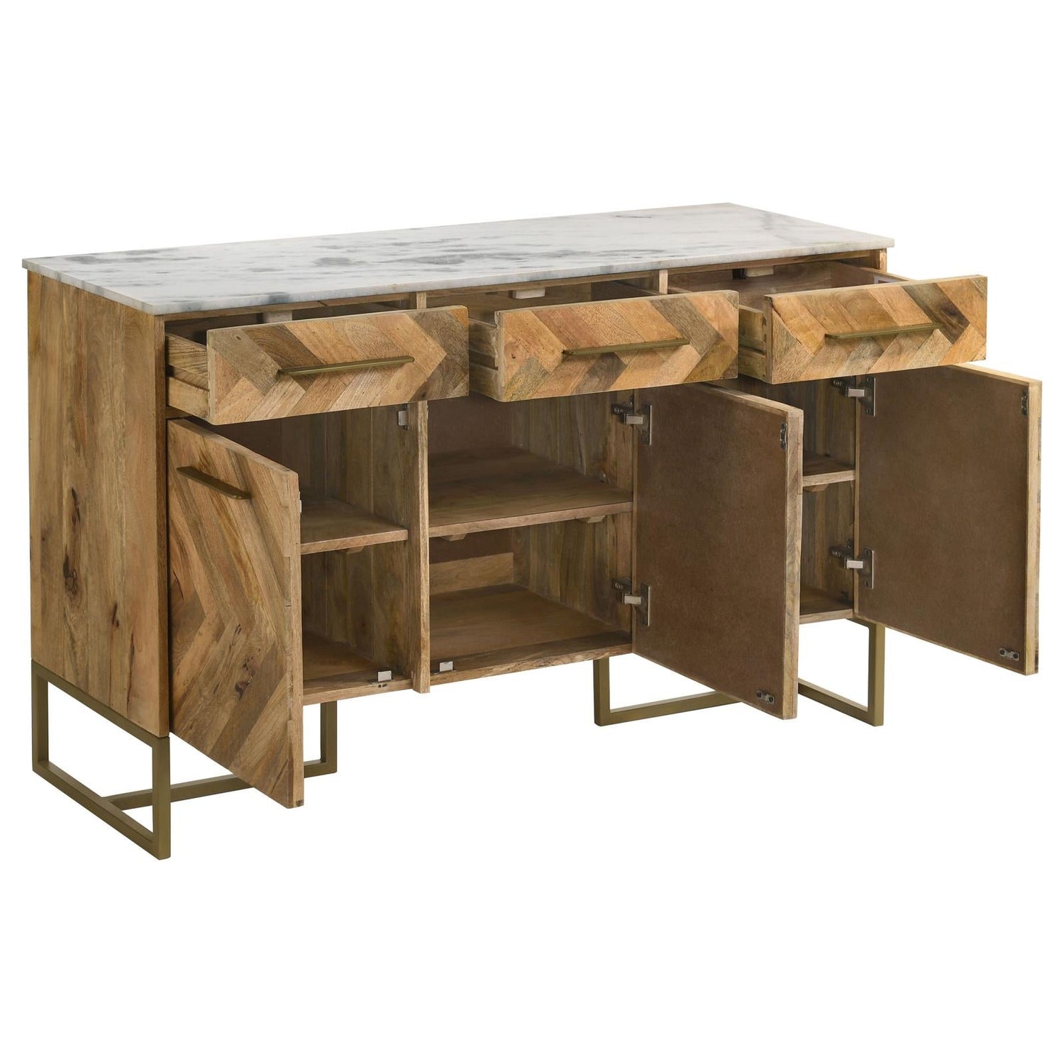 Keaton Natural/Antique Gold 3-Door Accent Cabinet with Marble Top - 951138 - Bien Home Furniture & Electronics