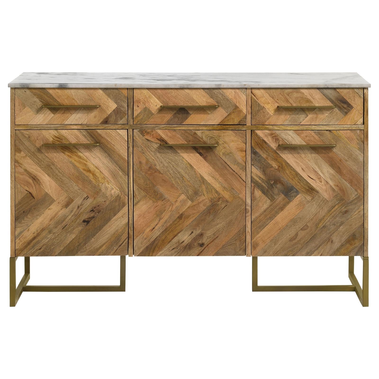 Keaton Natural/Antique Gold 3-Door Accent Cabinet with Marble Top - 951138 - Bien Home Furniture & Electronics