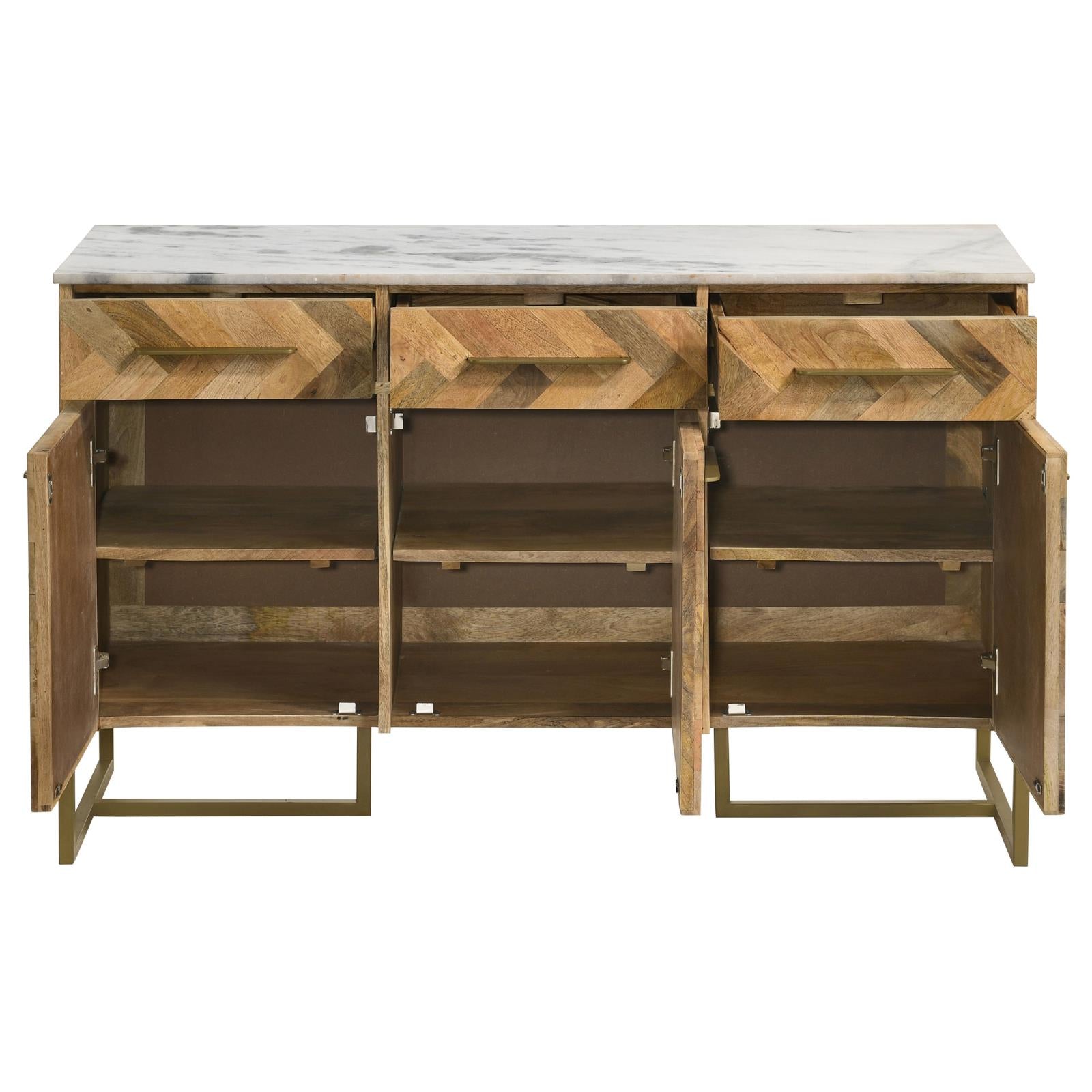 Keaton Natural/Antique Gold 3-Door Accent Cabinet with Marble Top - 951138 - Bien Home Furniture & Electronics