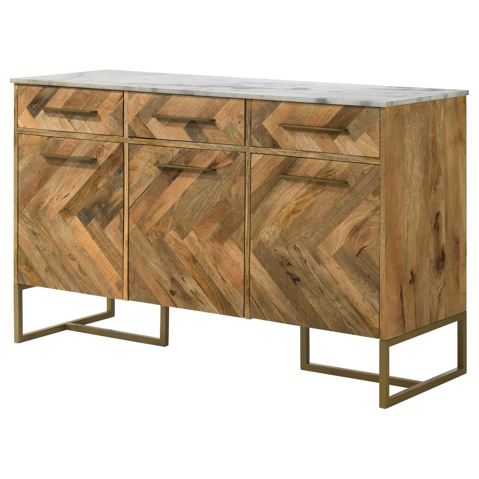 Keaton Natural/Antique Gold 3-Door Accent Cabinet with Marble Top - 951138 - Bien Home Furniture & Electronics