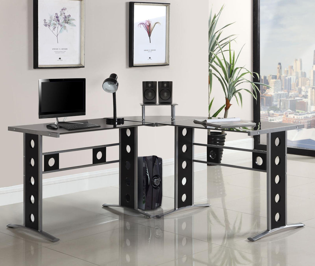 Keizer Black/Silver 3-Piece L-shape Office Desk Set - 800228 - Bien Home Furniture &amp; Electronics