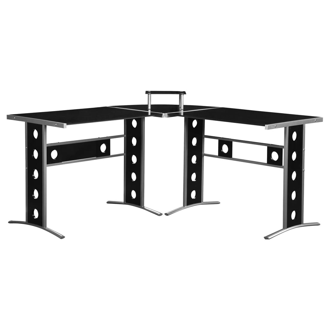 Keizer Black/Silver 3-Piece L-shape Office Desk Set - 800228 - Bien Home Furniture &amp; Electronics