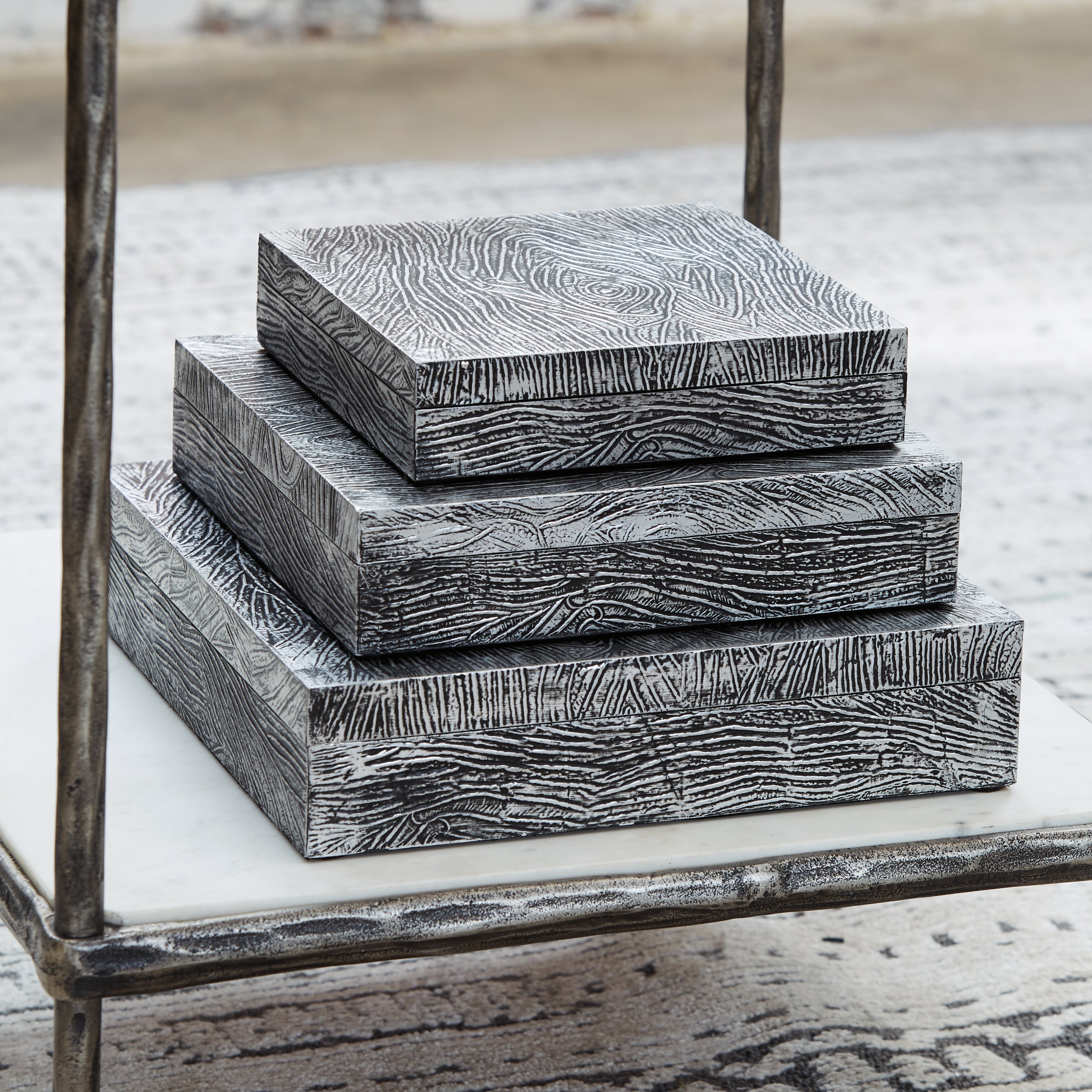 Keldy Antique Pewter Finish Box, Set of 3 - A2000491 - Bien Home Furniture & Electronics
