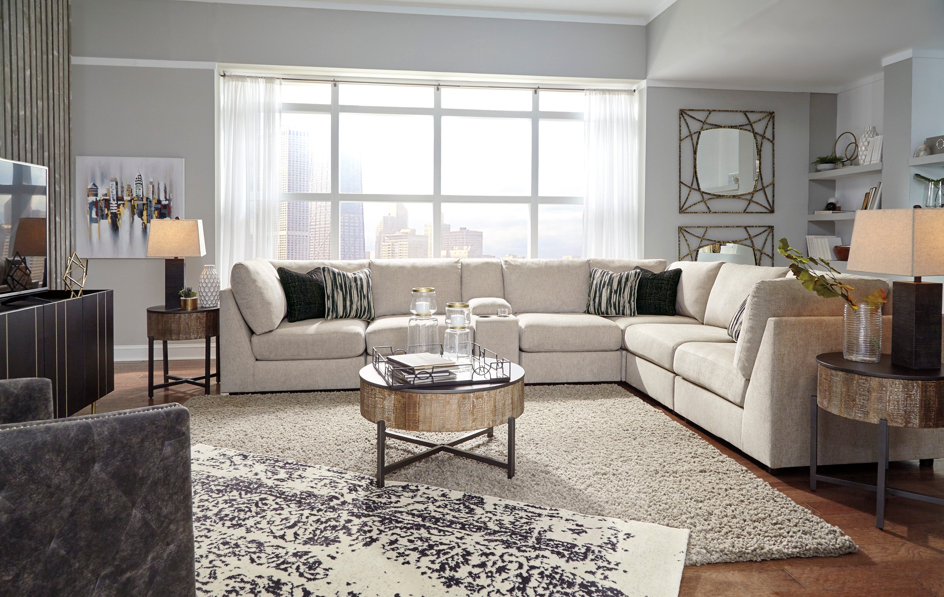 Kellway Bisque 7-Piece Sectional - SET | 9870777(3) | 9870746(3) | 9870757 | 9870711 - Bien Home Furniture & Electronics
