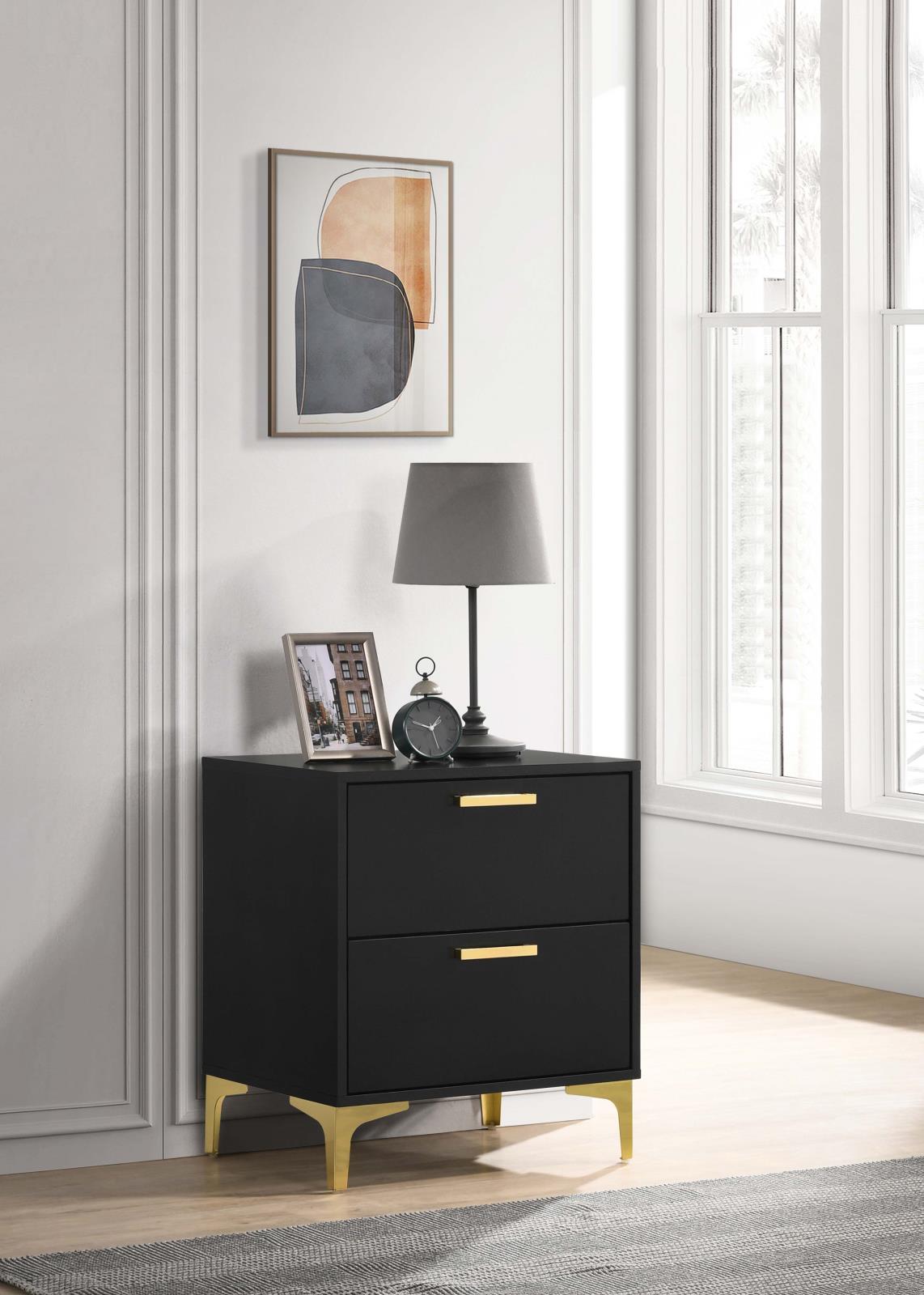 Kendall 2-Drawer Nightstand Black/Gold - 224452 - Bien Home Furniture & Electronics