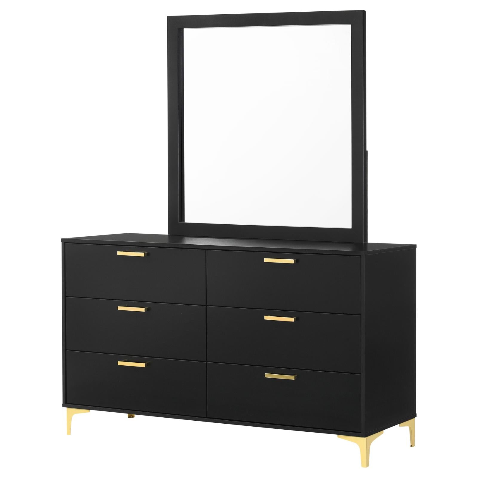 Kendall 6-drawer Dresser with Mirror Black and Gold - 224453M - Bien Home Furniture & Electronics