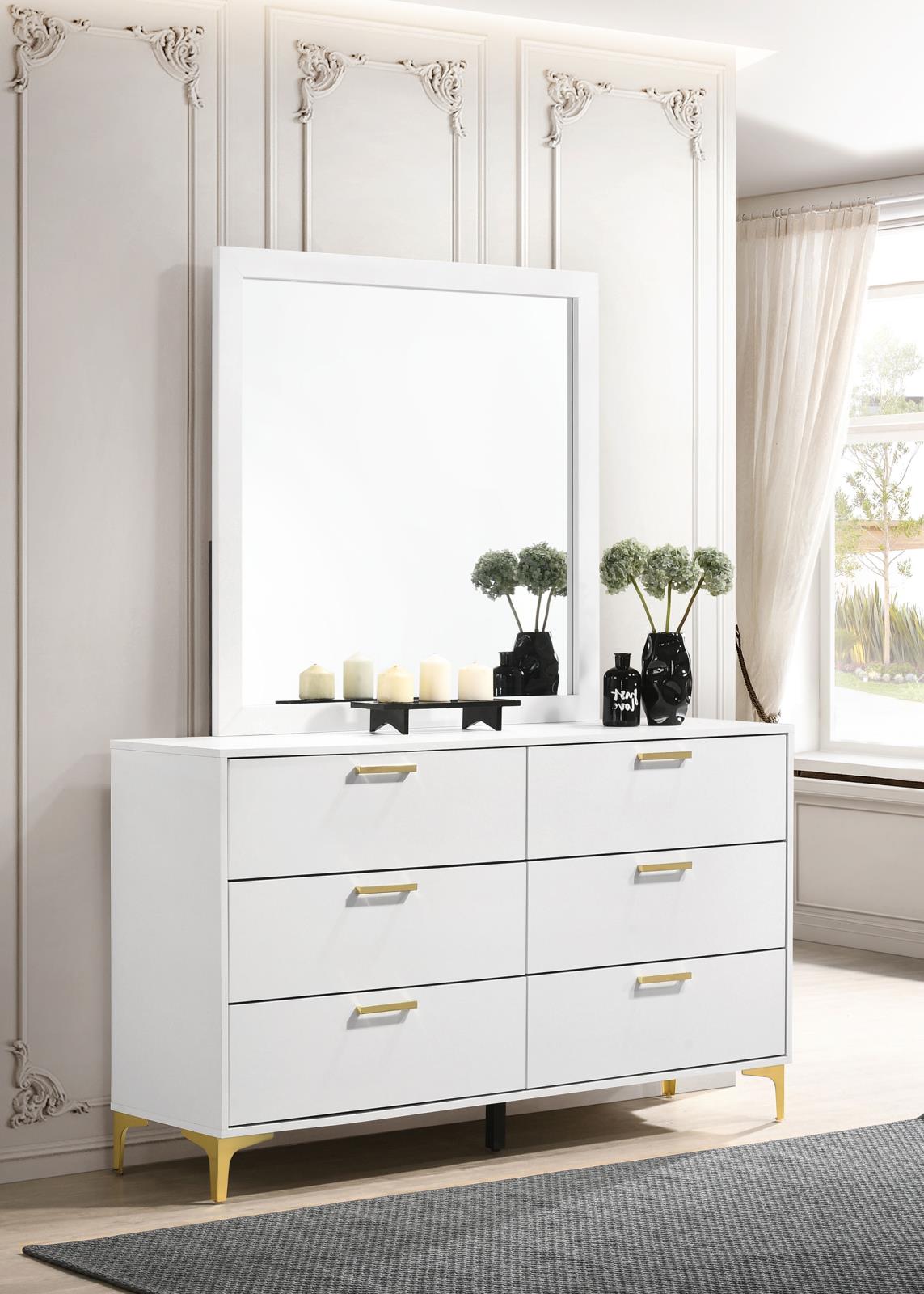 Kendall 6-drawer Dresser with Mirror White - 224403M - Bien Home Furniture & Electronics